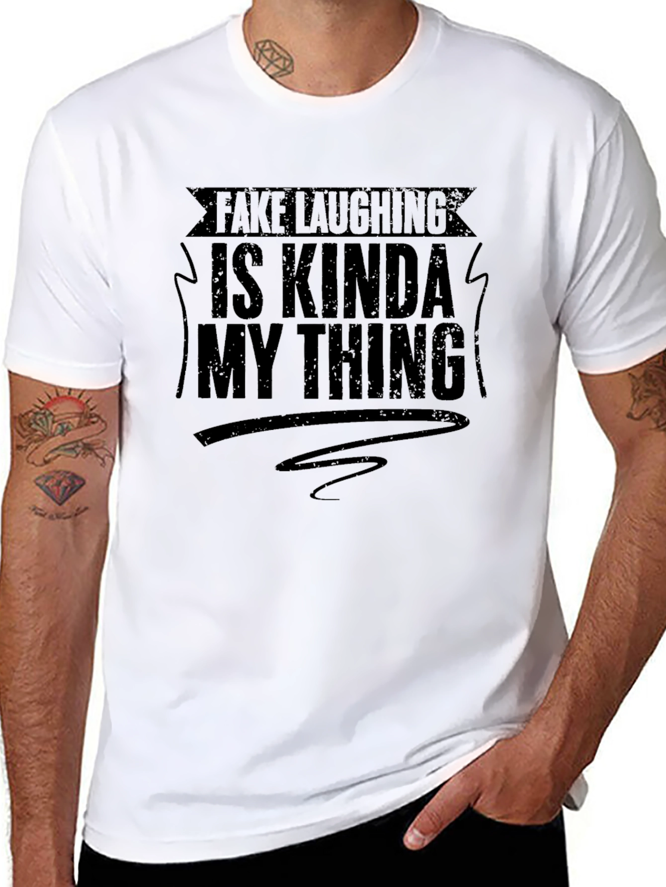 Black Funny Graphic Tee: Fake Laughing is My Thing view 8