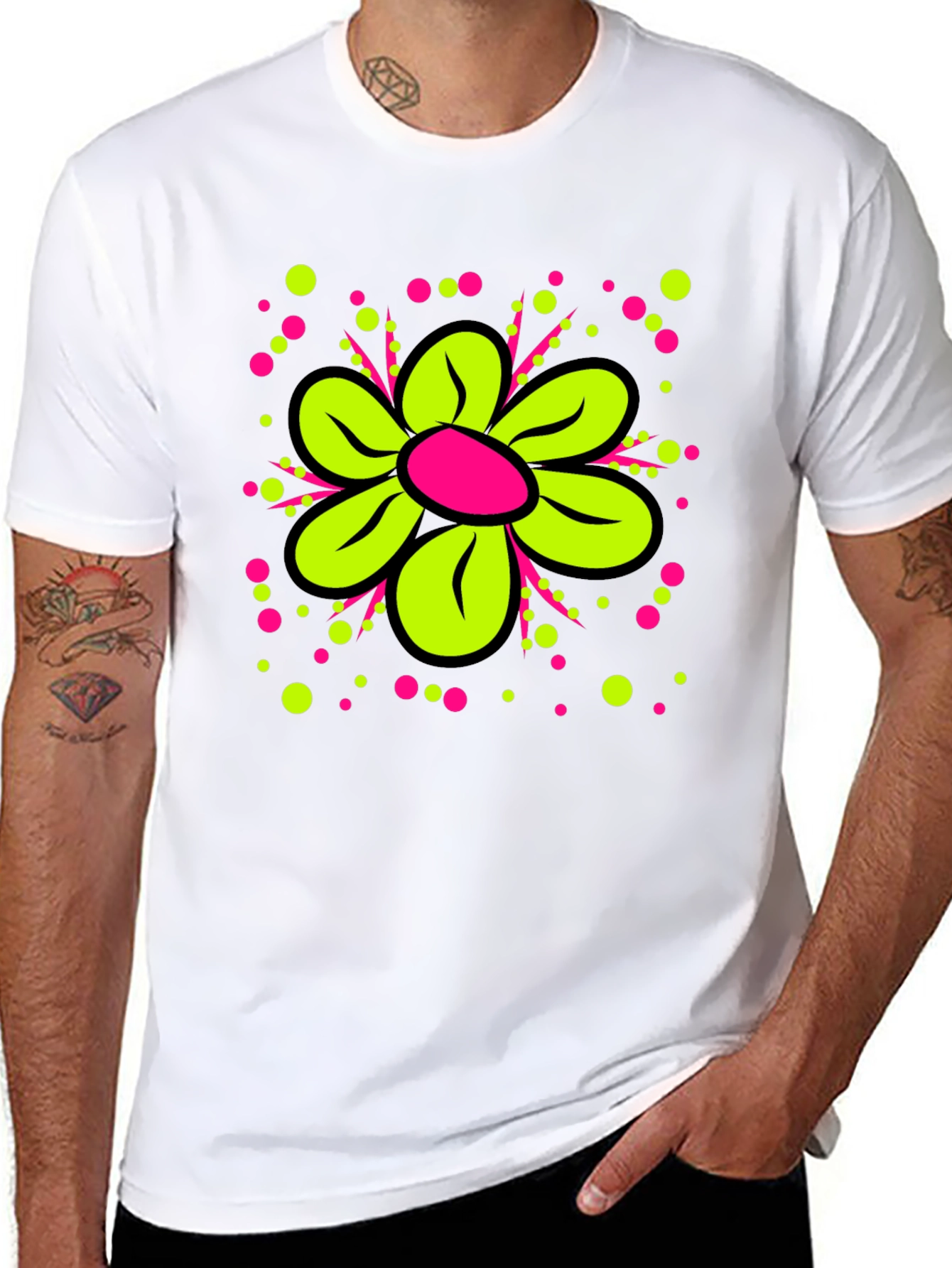 Black Funky Flower Graphic Tee - Black view 8