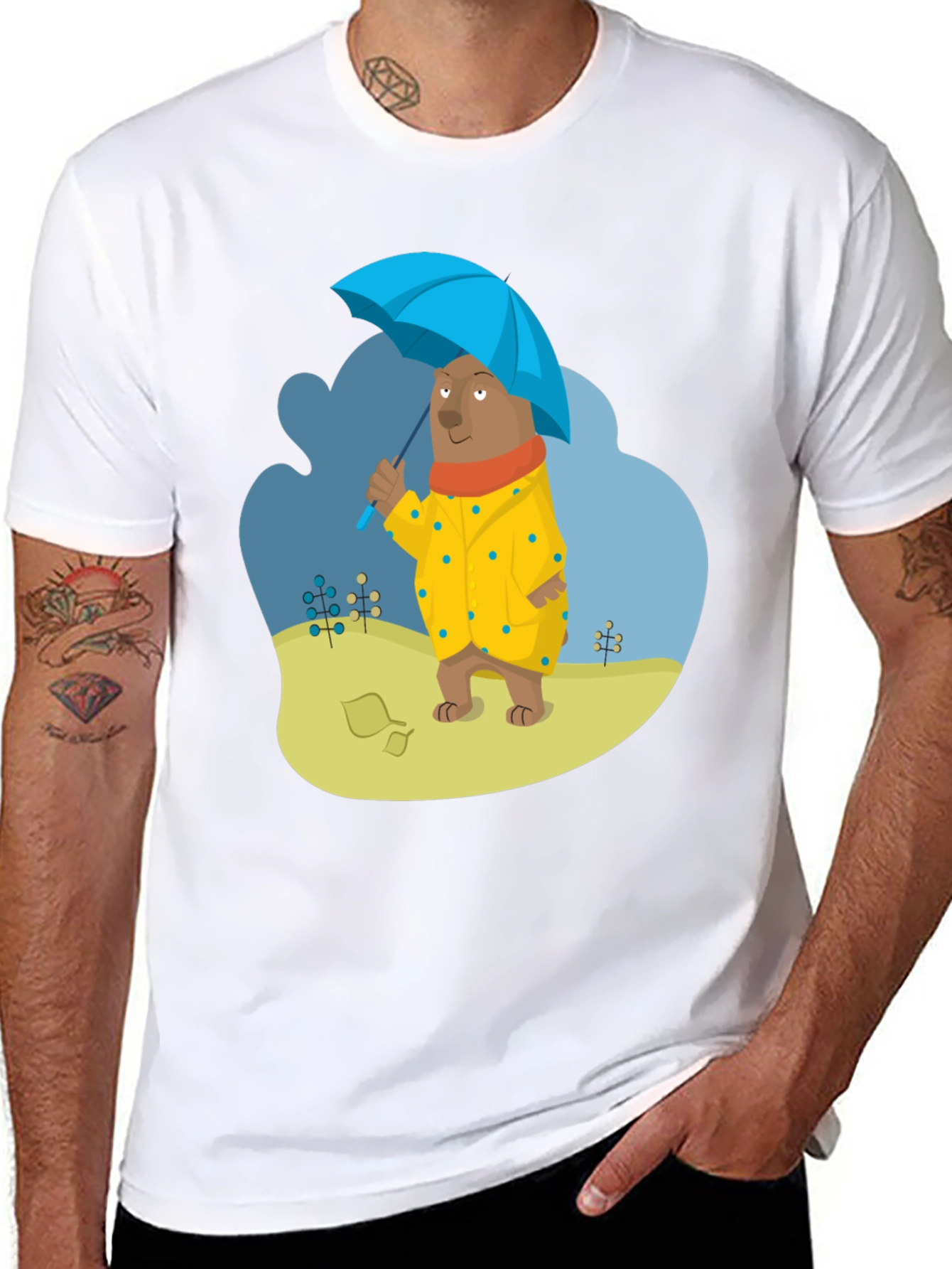 Black Bear in Raincoat Graphic T-Shirt - Unisex Casual Tee view 8