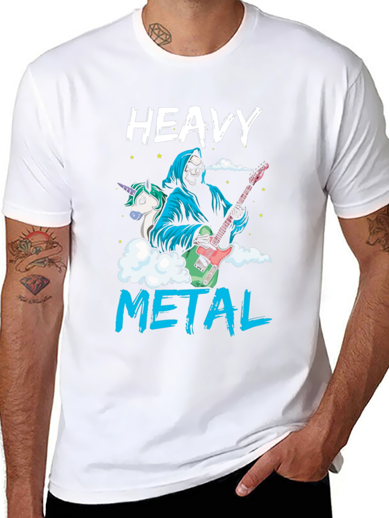Black Heavy Metal Graphic Tee - Grim Reaper Unicorn Guitarist view 8
