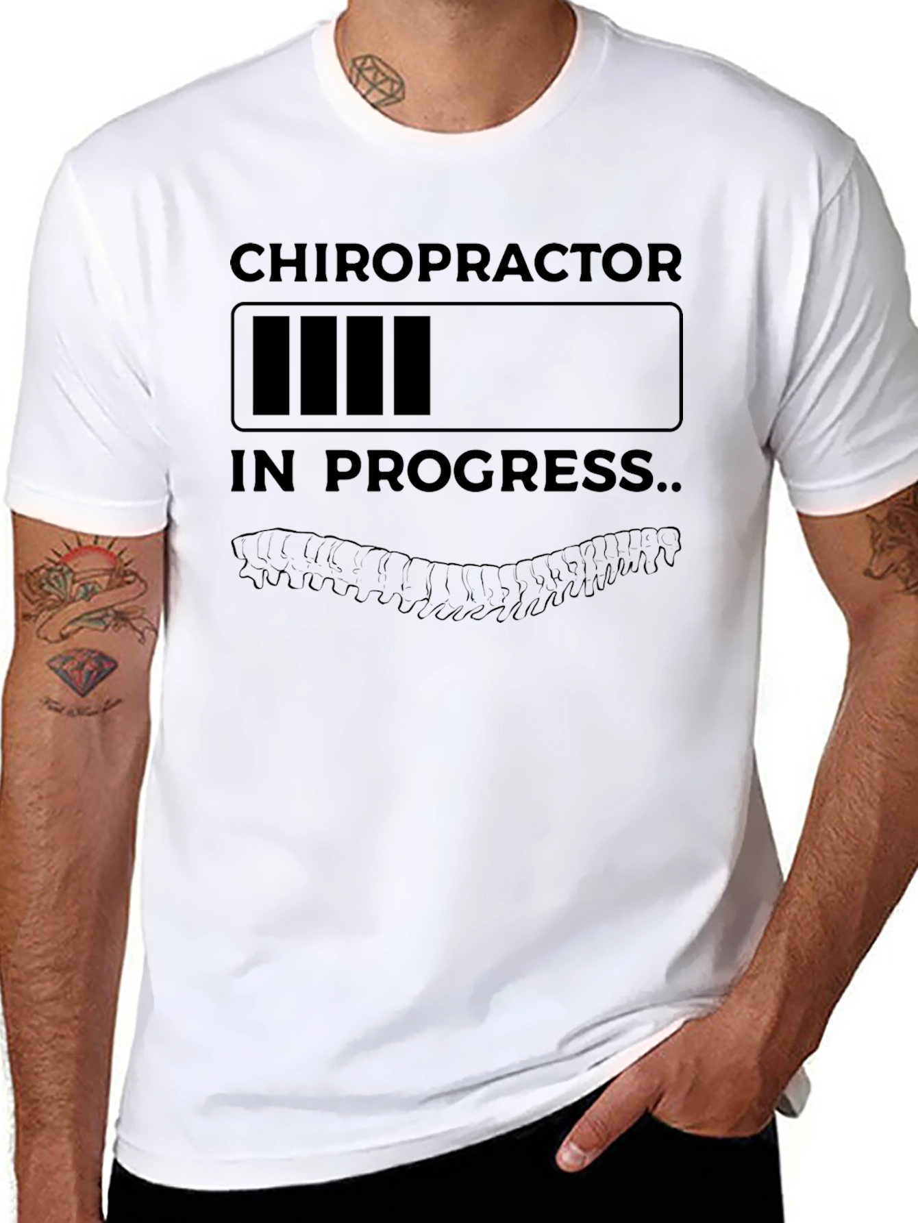 Black Chiropractor In Progress Funny T-Shirt view 8