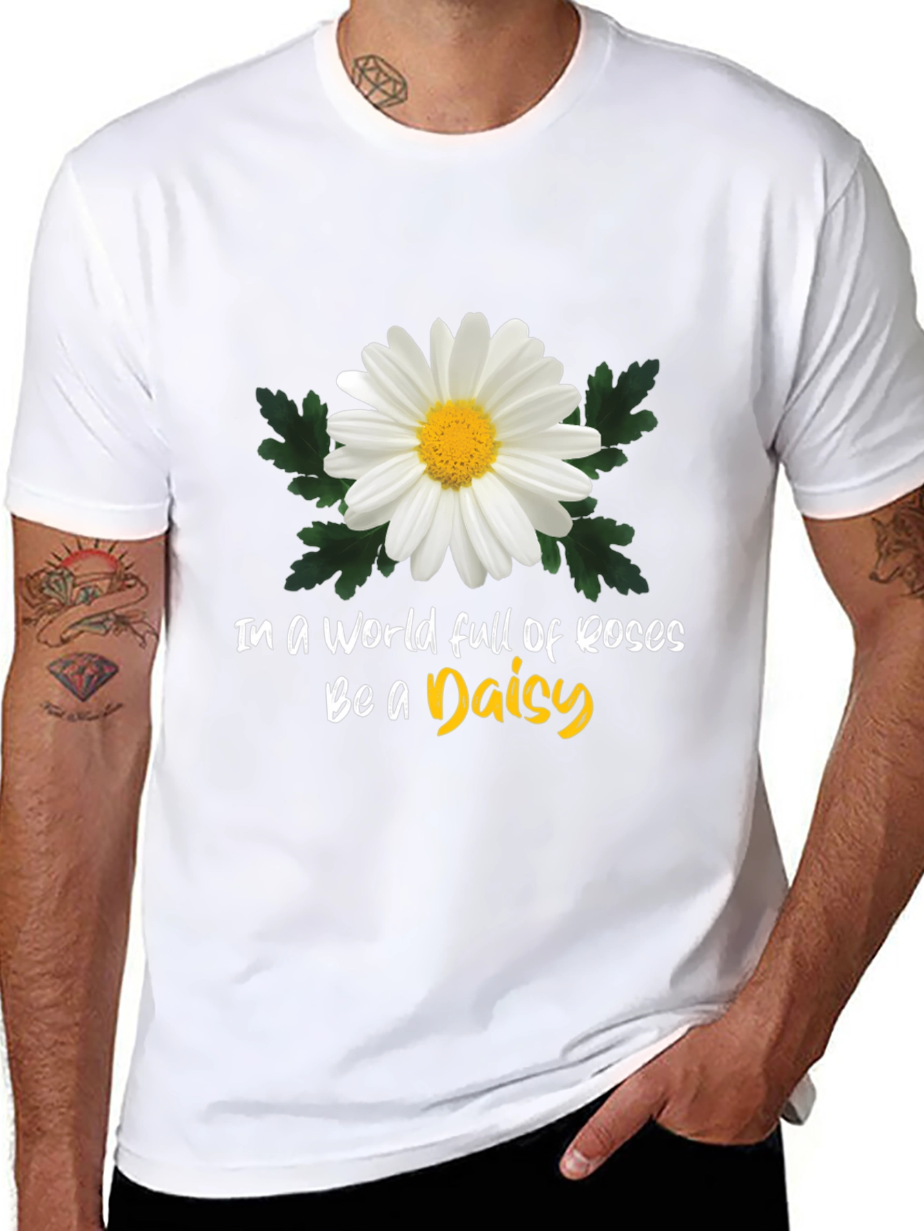 Black Be a Daisy T-Shirt: Unique Floral Graphic Tee view 8