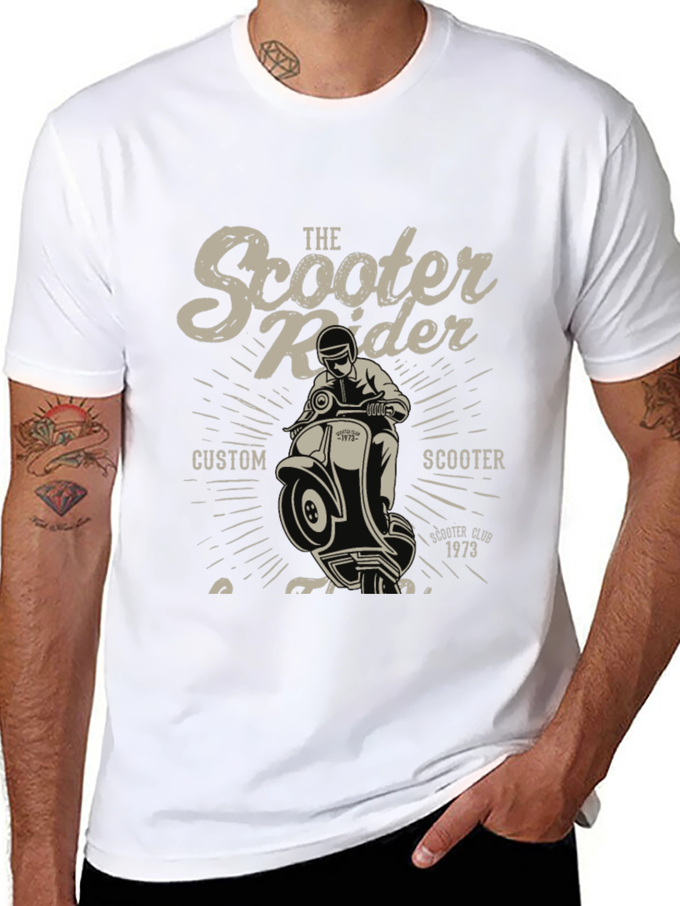 Black Vintage Scooter Rider Graphic Tee - Custom Scooter Club view 8