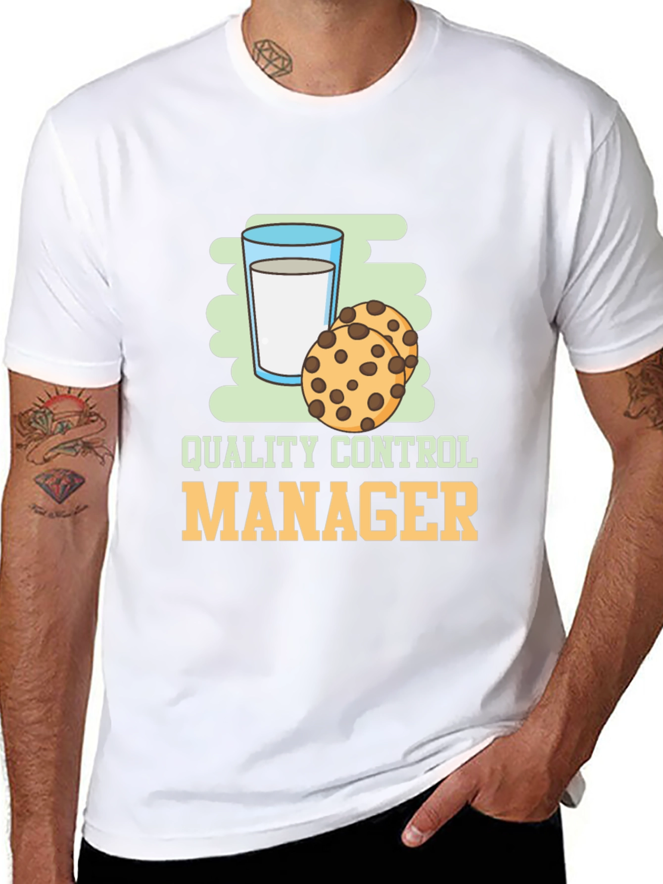 Black Quality Control Manager Cookie & Milk Graphic T-Shirt view 8