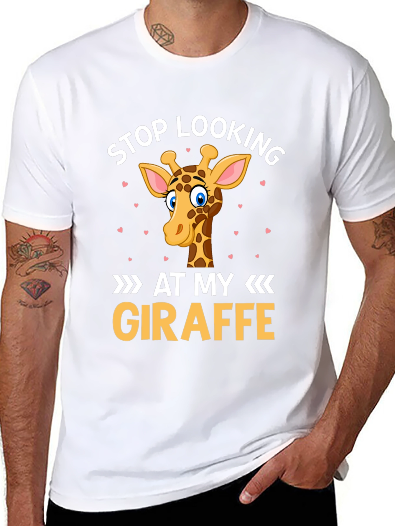 Black Stop Looking At My Giraffe T-Shirt - Novelty Graphic Tee view 8