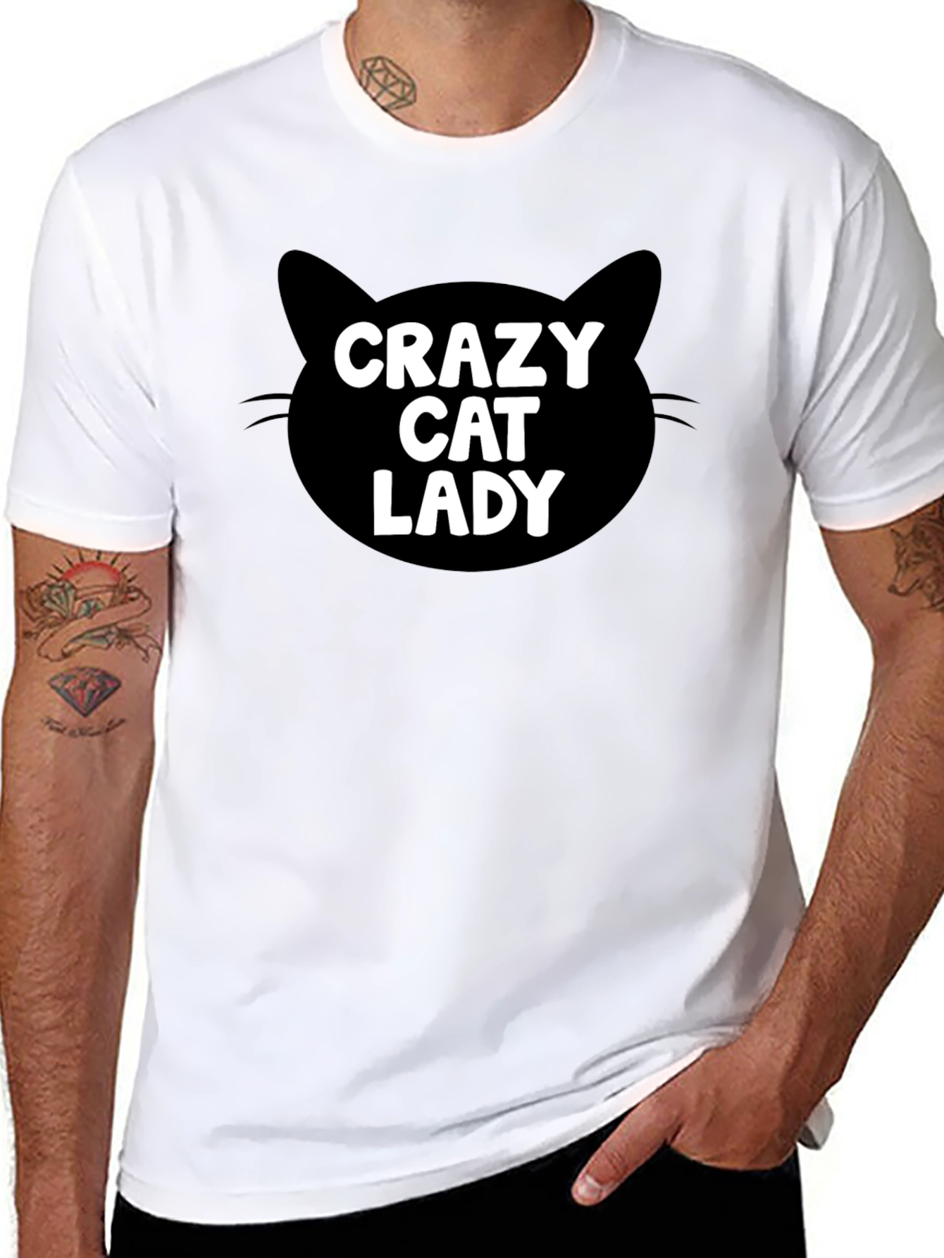 Black Crazy Cat Lady T-Shirt - Black view 8