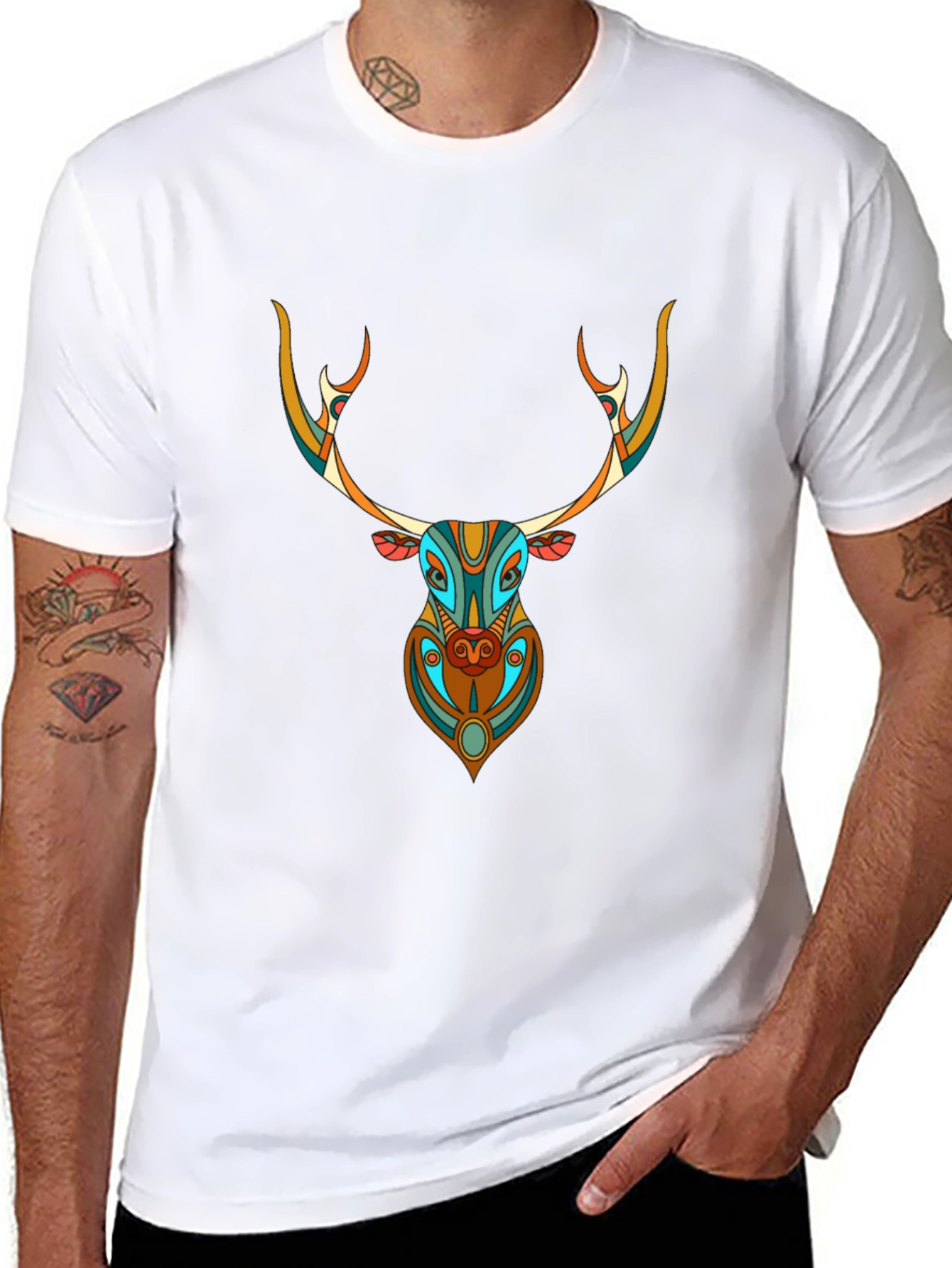 Black Geometric Deer Graphic Tee - Unique Style view 8