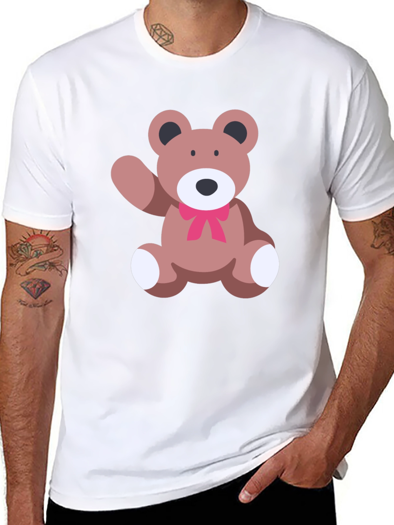 Black Cute Teddy Bear Graphic Black T-Shirt view 8