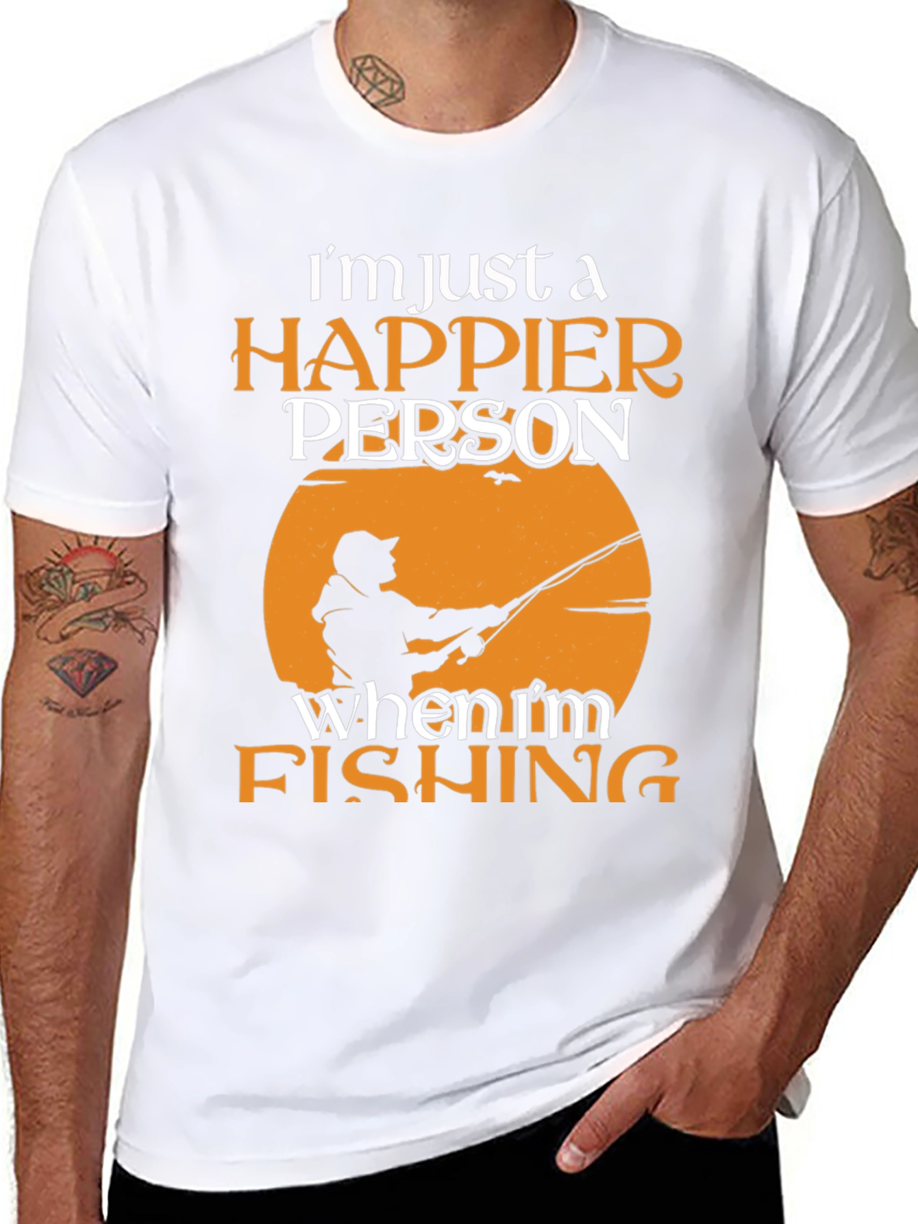 Black Happier Person Fishing Graphic Tee - Soft Cotton Blend view 8