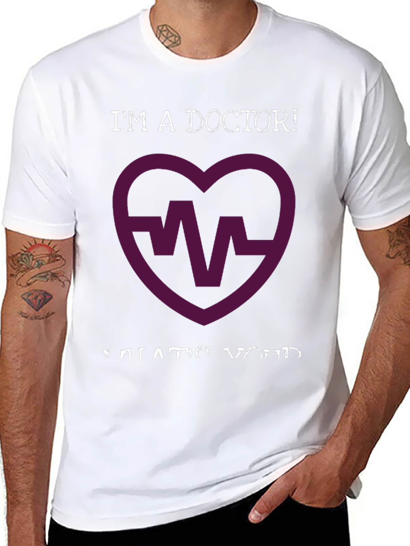 Black I'm a Doctor! Graphic T-Shirt - Medical Heartbeat Design view 8