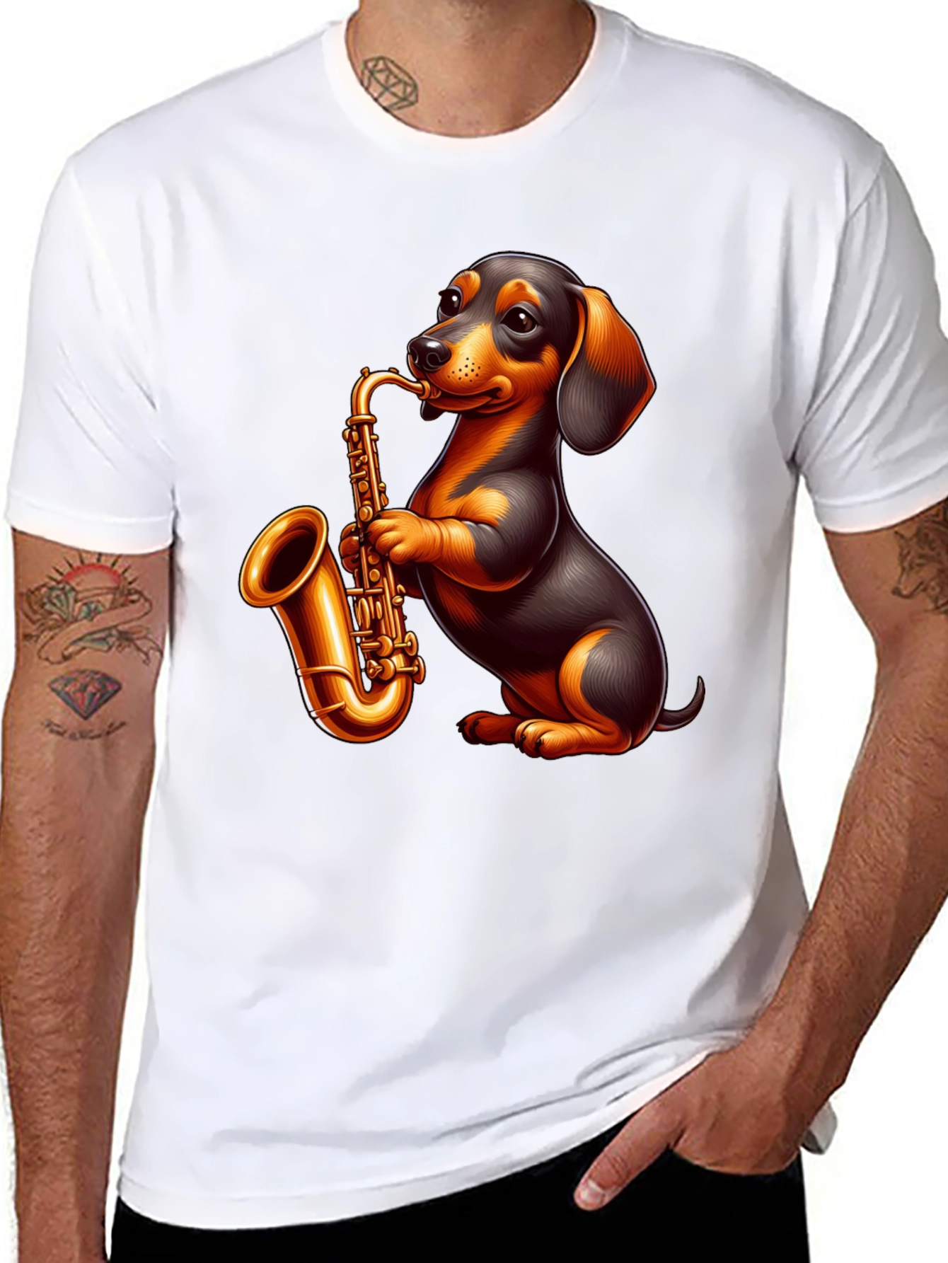 Black Dachshund Saxophone Graphic T-Shirt view 8