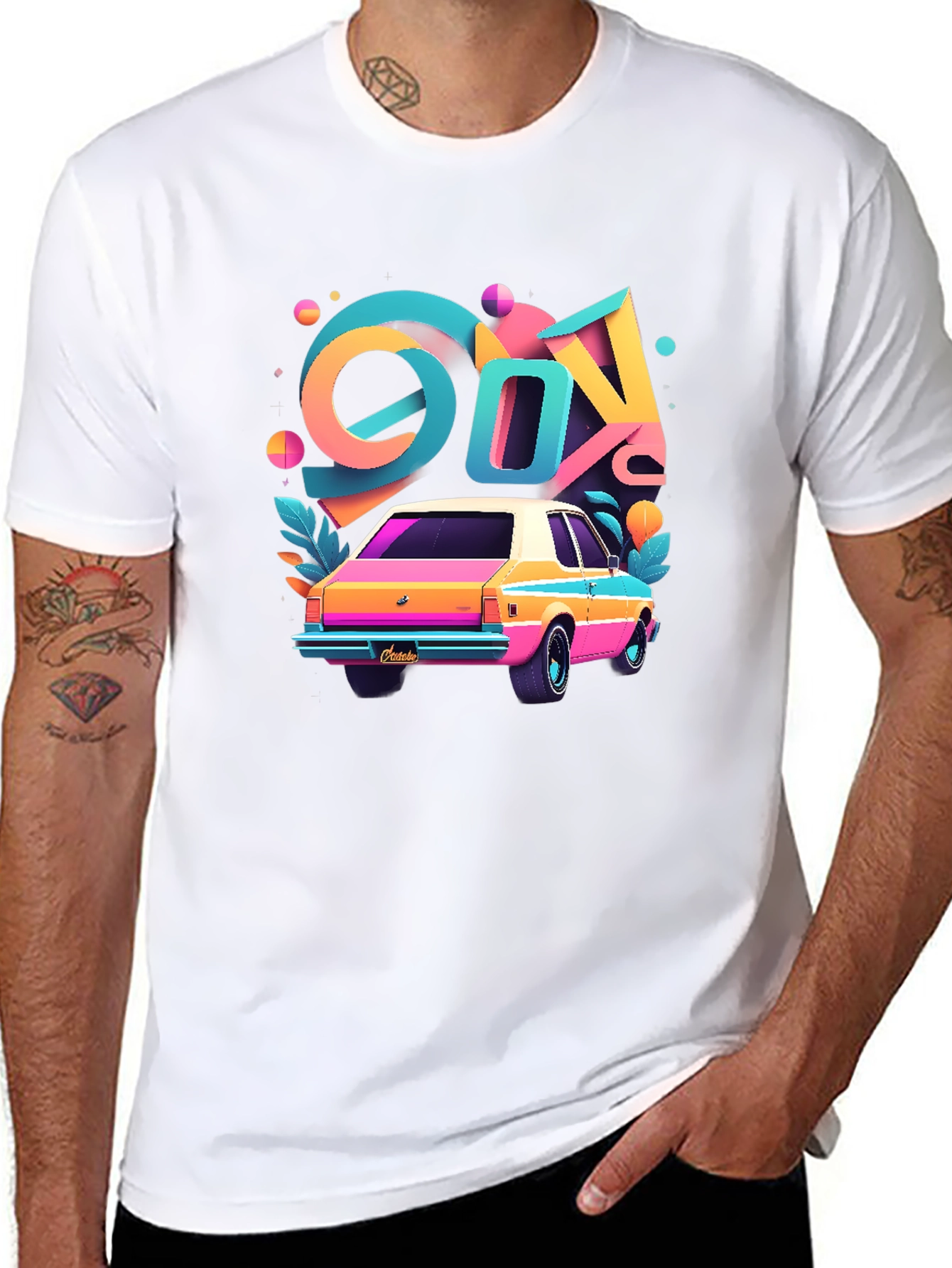 Black Retro 80s Car T-Shirt - Colorful Design view 8