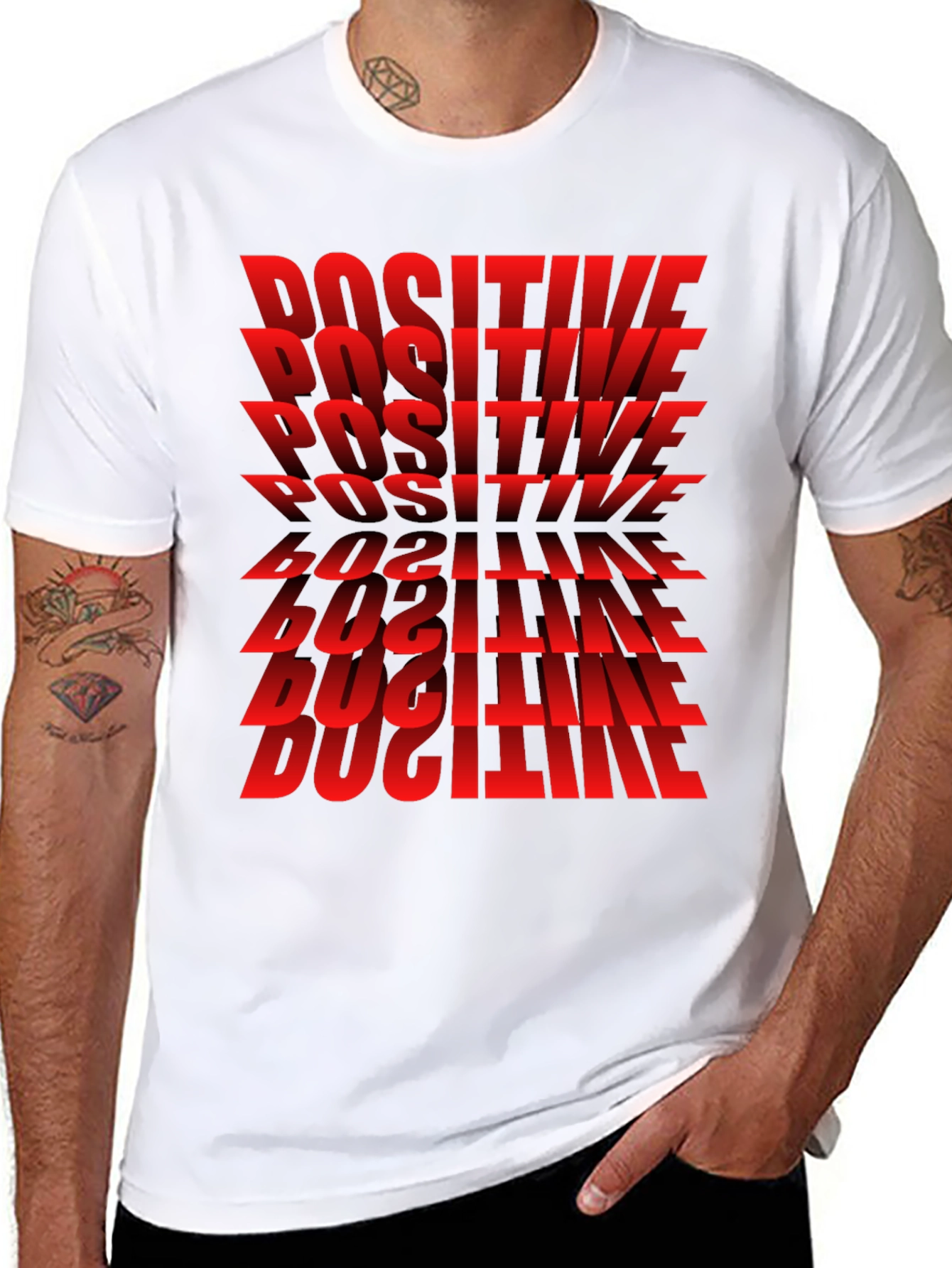 Black Positive Graphic T-Shirt - Bold Red Text Design view 8