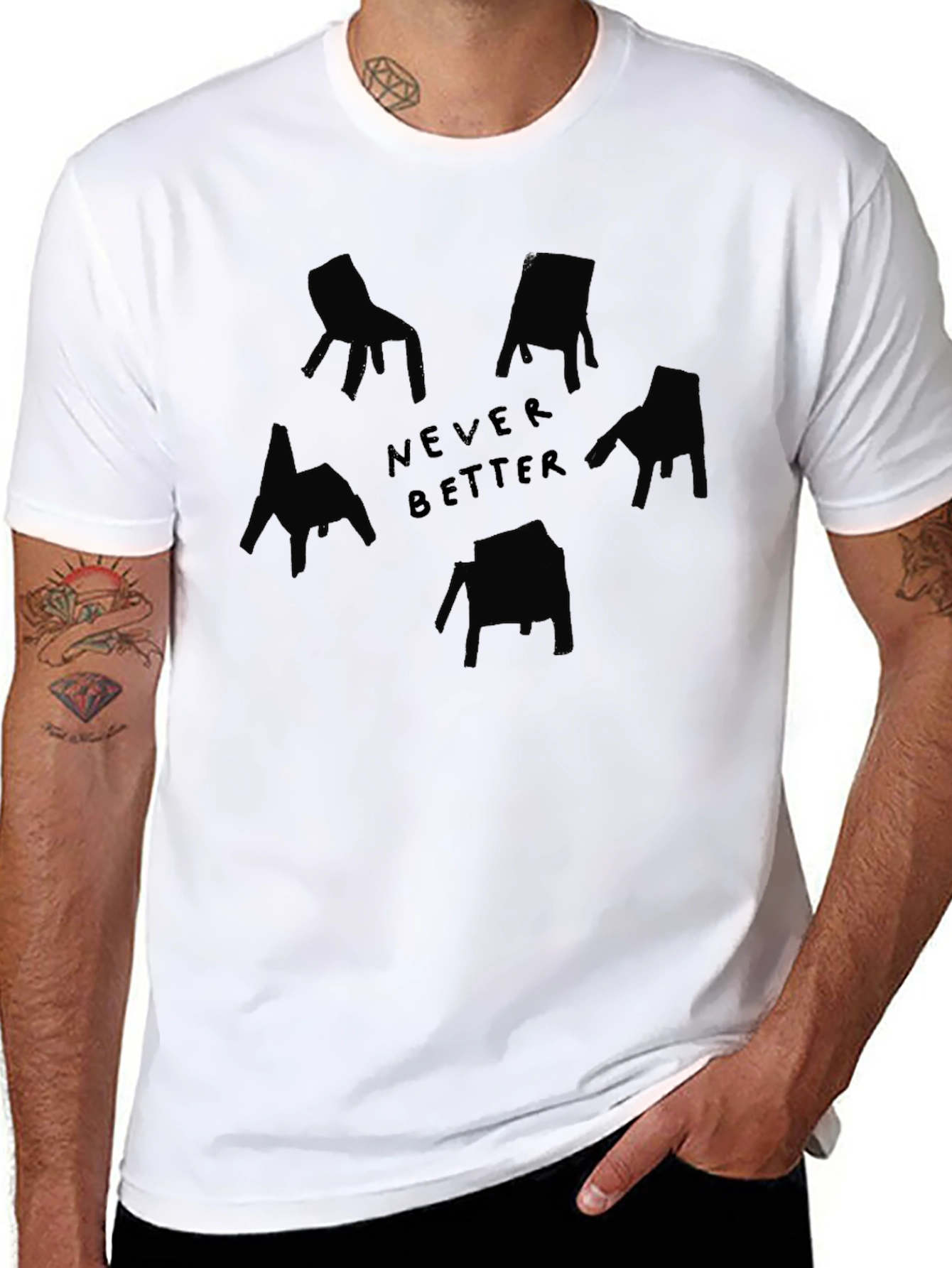 Black Never Better Chair Graphic Black T-Shirt view 8
