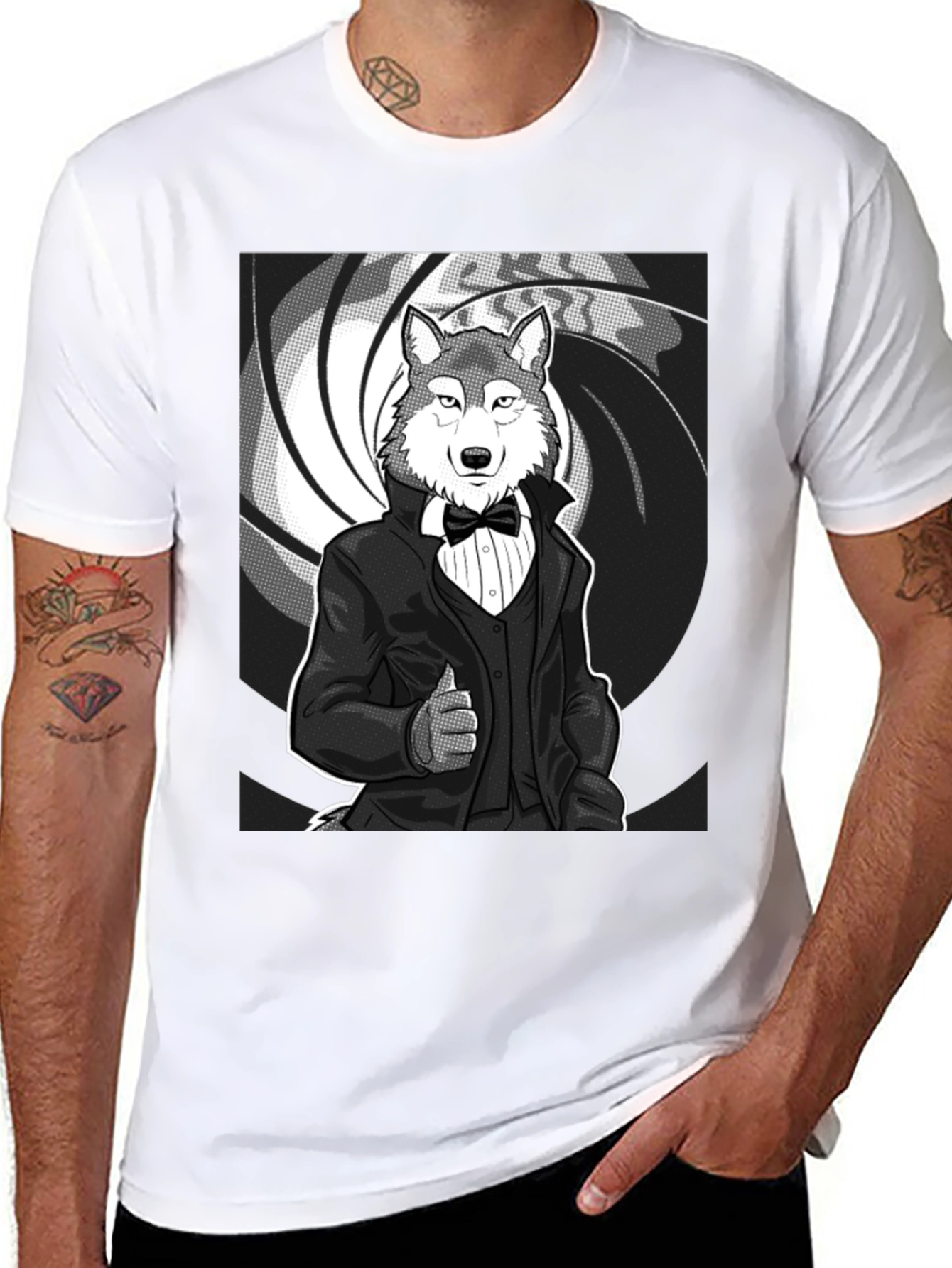 Black Wolf Tuxedo T-Shirt - Suave and Sophisticated Style view 8