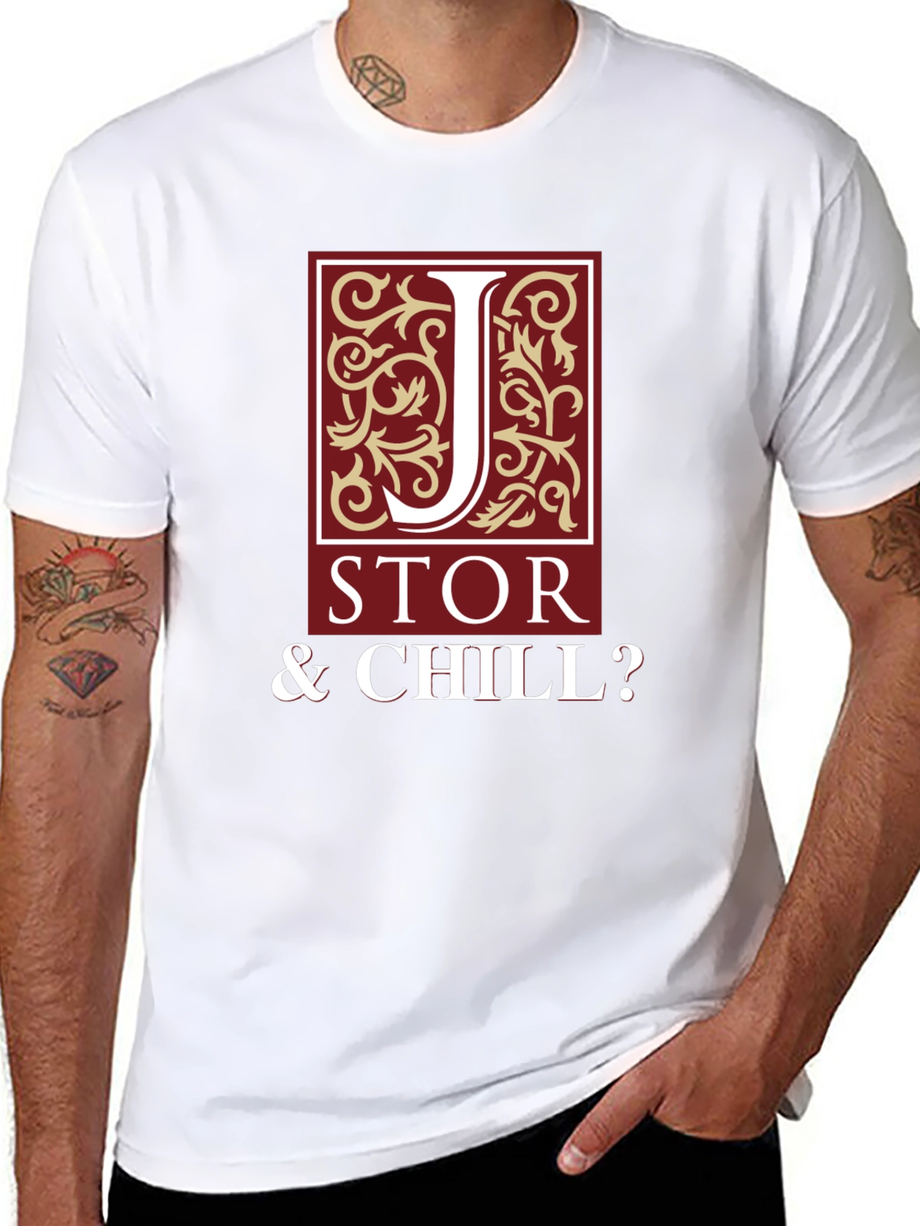 Black JSTOR & Chill? Men's Black Graphic T-Shirt view 8