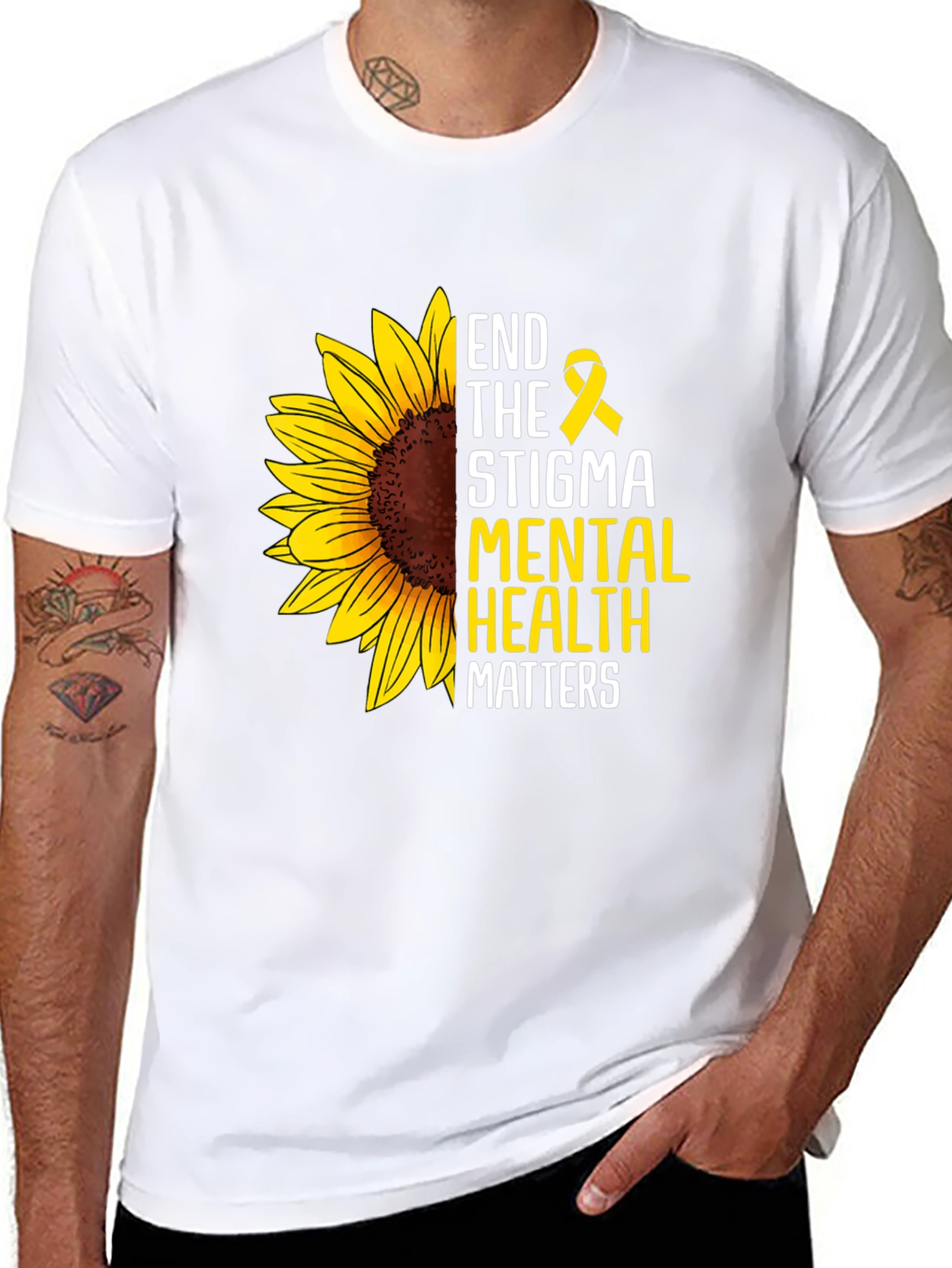 Black End the Stigma Mental Health Matters Sunflower T-Shirt view 8