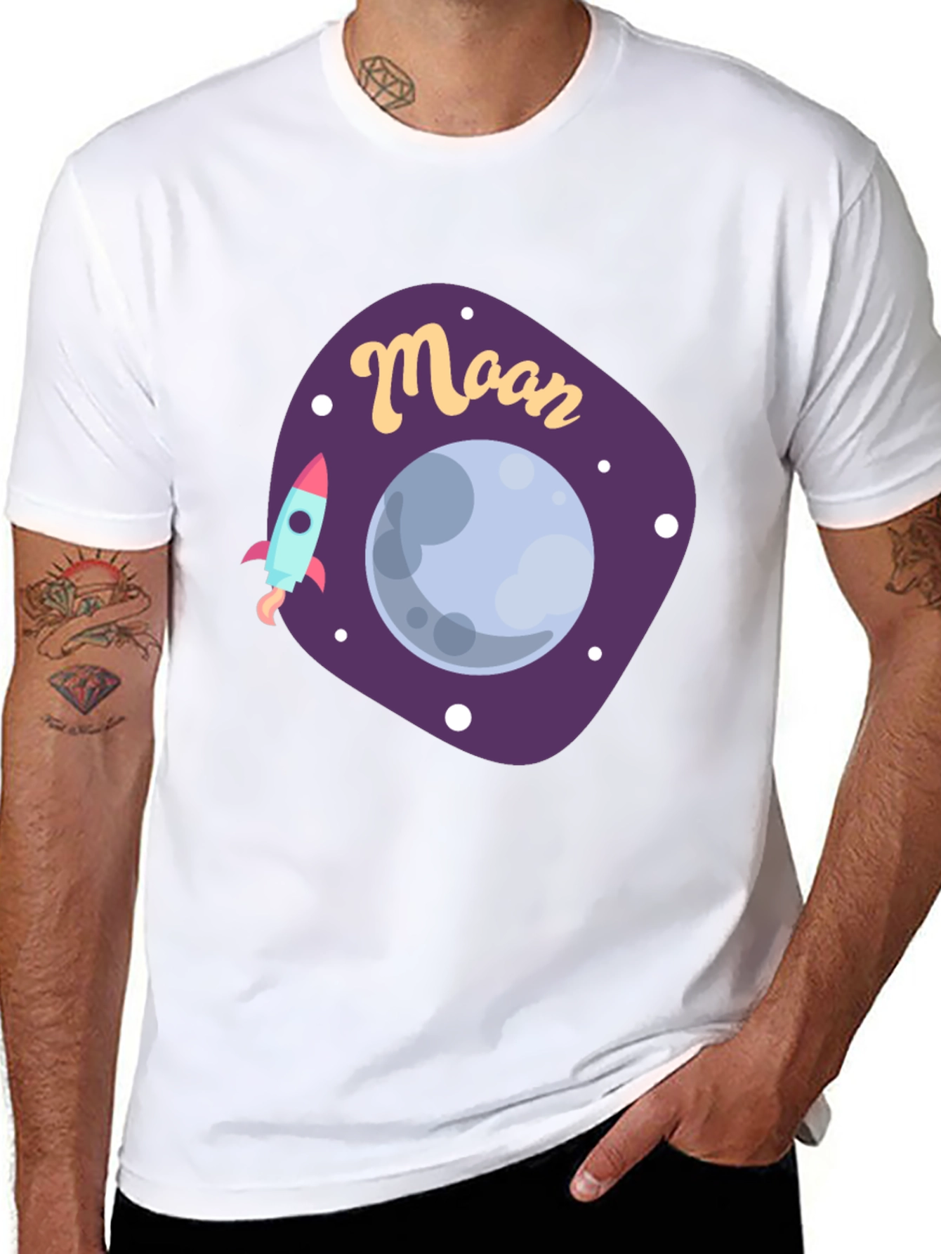Black Moon Graphic T-Shirt - Space Rocket Design view 8