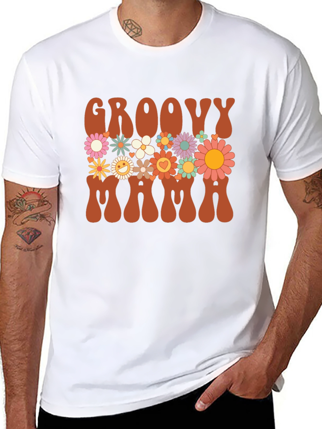 Black Groovy Mama Graphic Tee - Retro Floral Design view 8