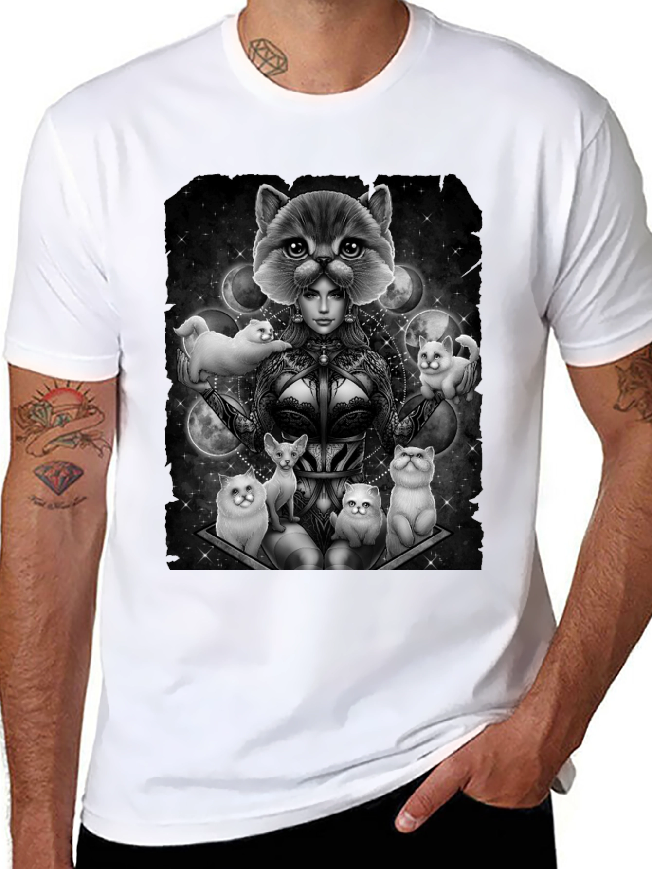Black Mystic Cat Lady T-Shirt - Unique Graphic Tee view 8