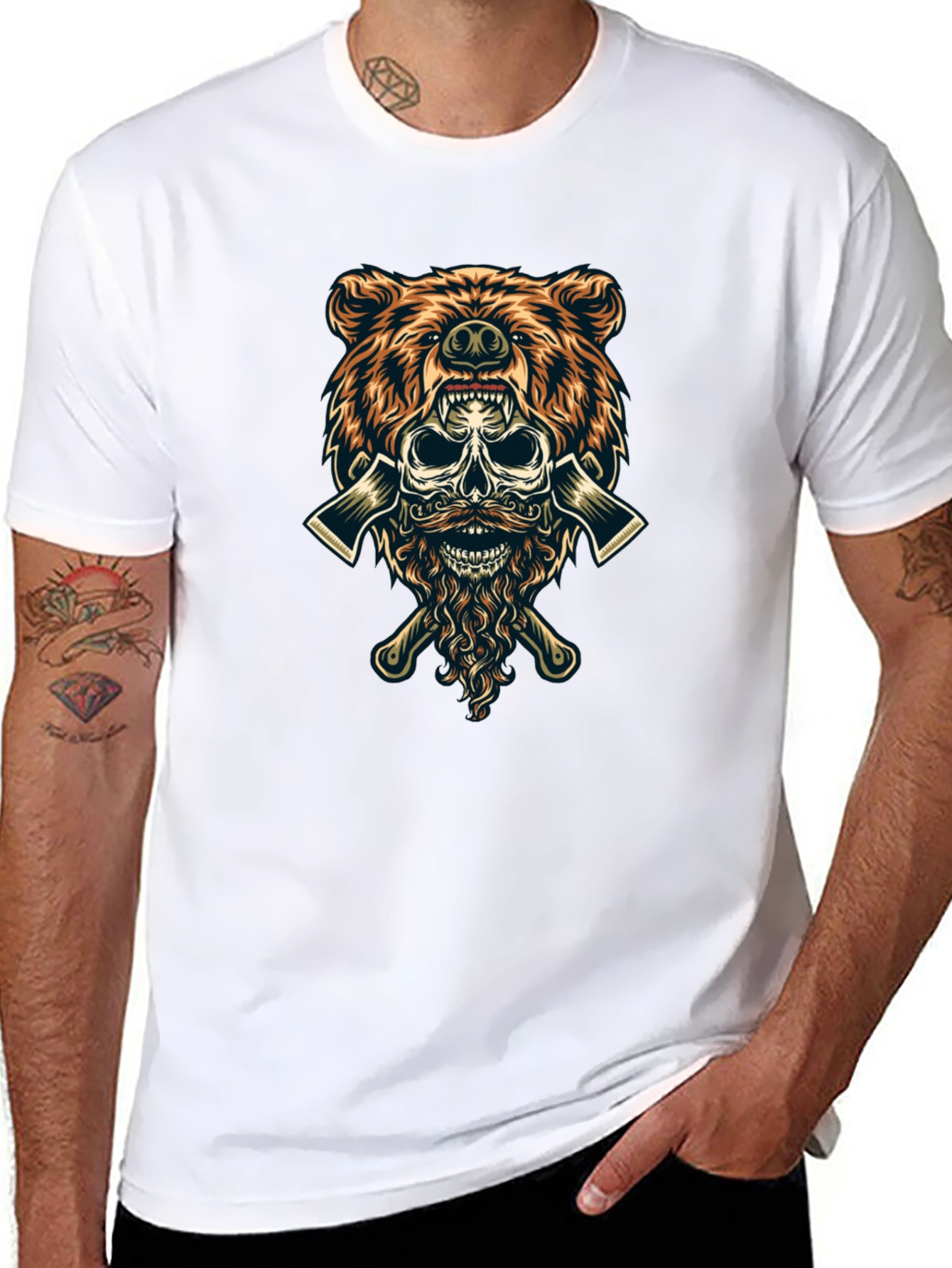 Black Bear Skull Lumberjack Axes Graphic Tee view 8