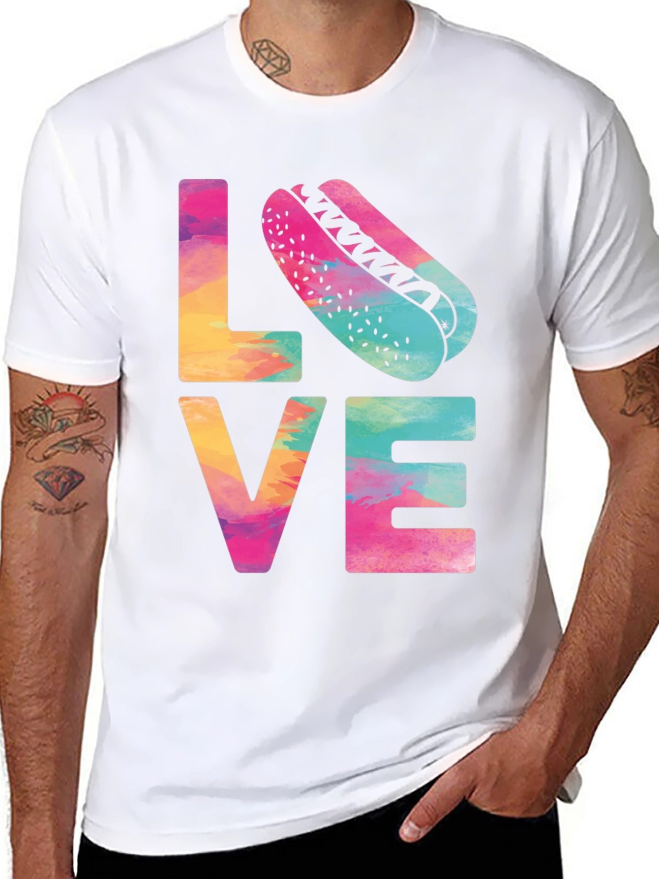 Black Colorful Love Hotdog T-Shirt - Fun & Casual Tee view 8