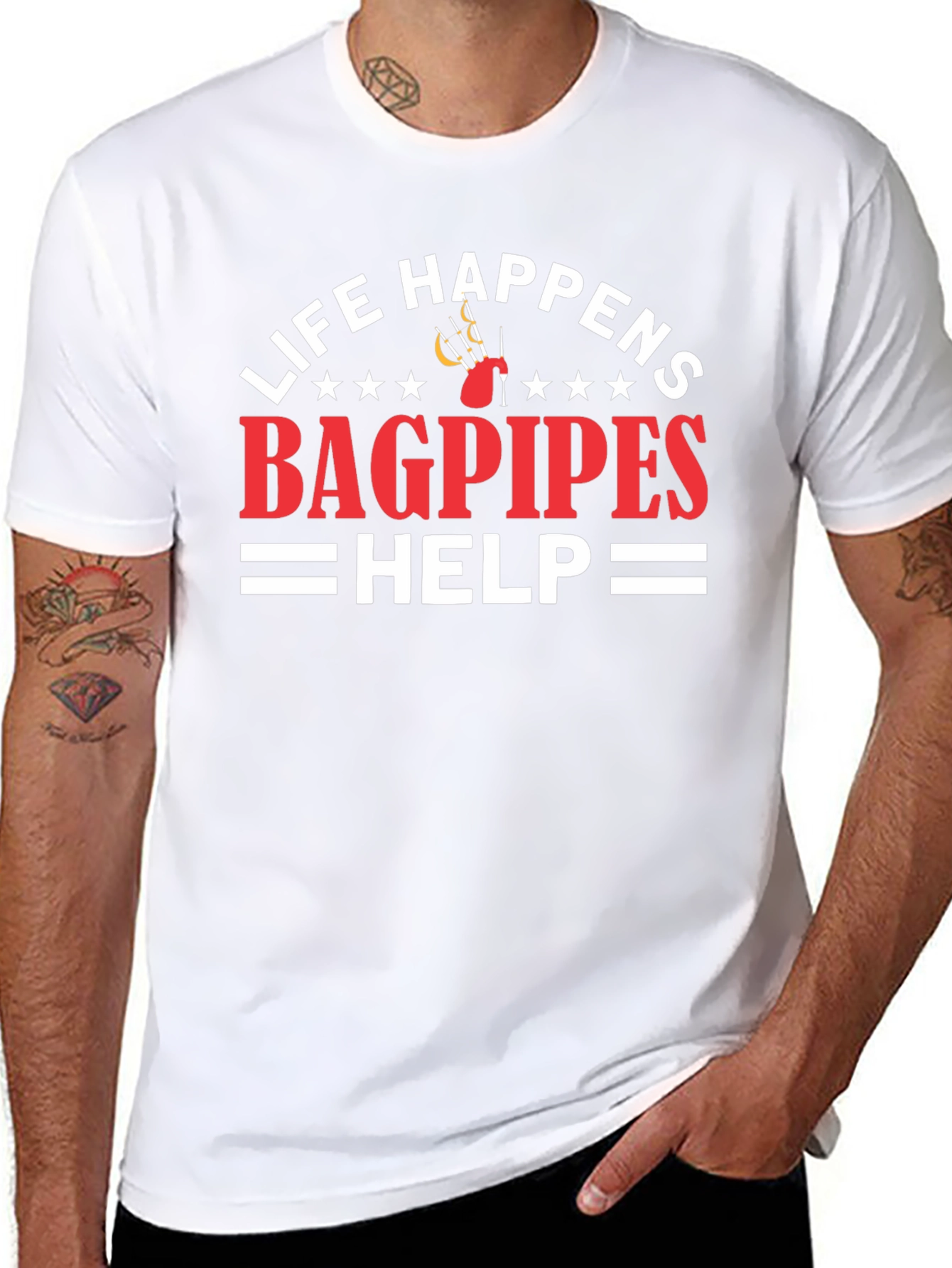 Black Life Happens Bagpipes Help T-Shirt view 8