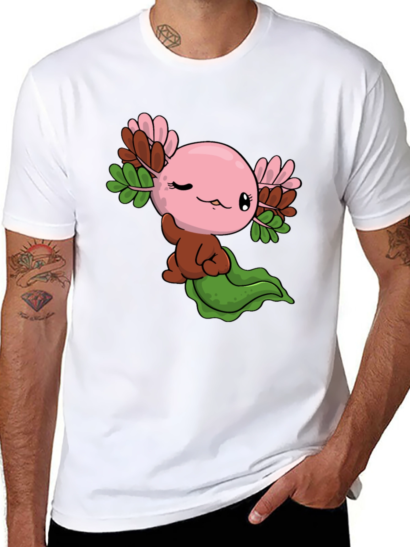 Black Cute Axolotl Cartoon Black T-Shirt view 8