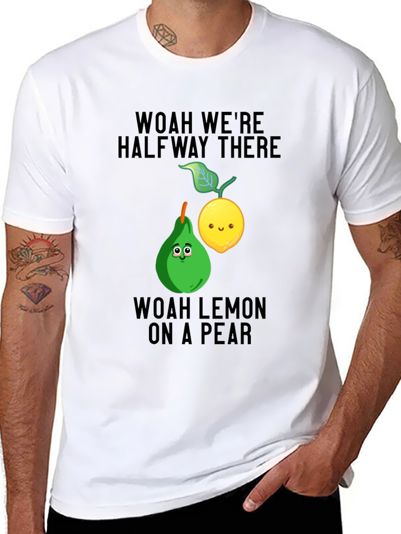 Black Woah Lemon on a Pear Graphic T-Shirt view 8