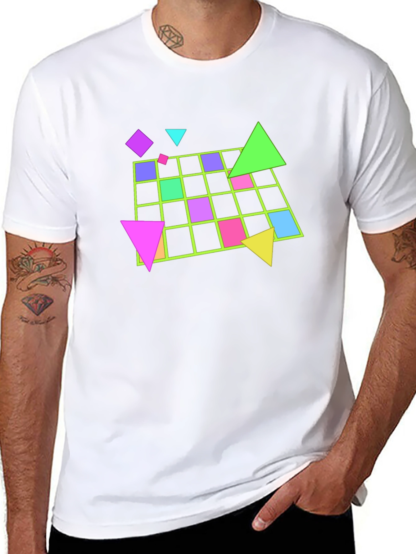 Black Geometric 80s Retro T-Shirt - Black view 8