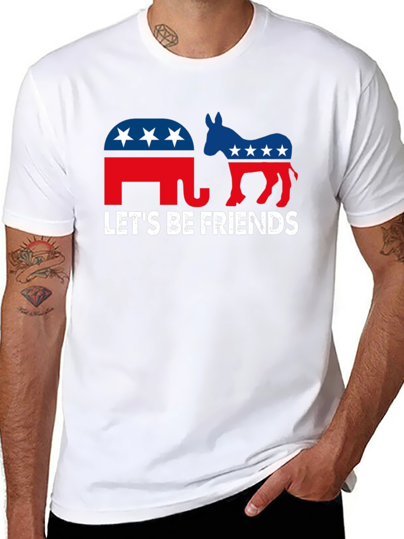 Black Let's Be Friends Political T-Shirt view 8