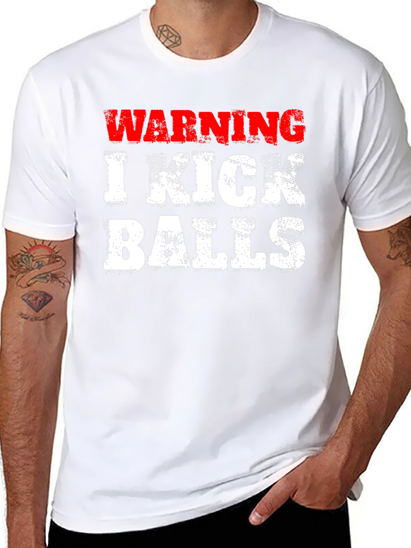 Black Warning: I Kick Balls Funny T-Shirt view 8