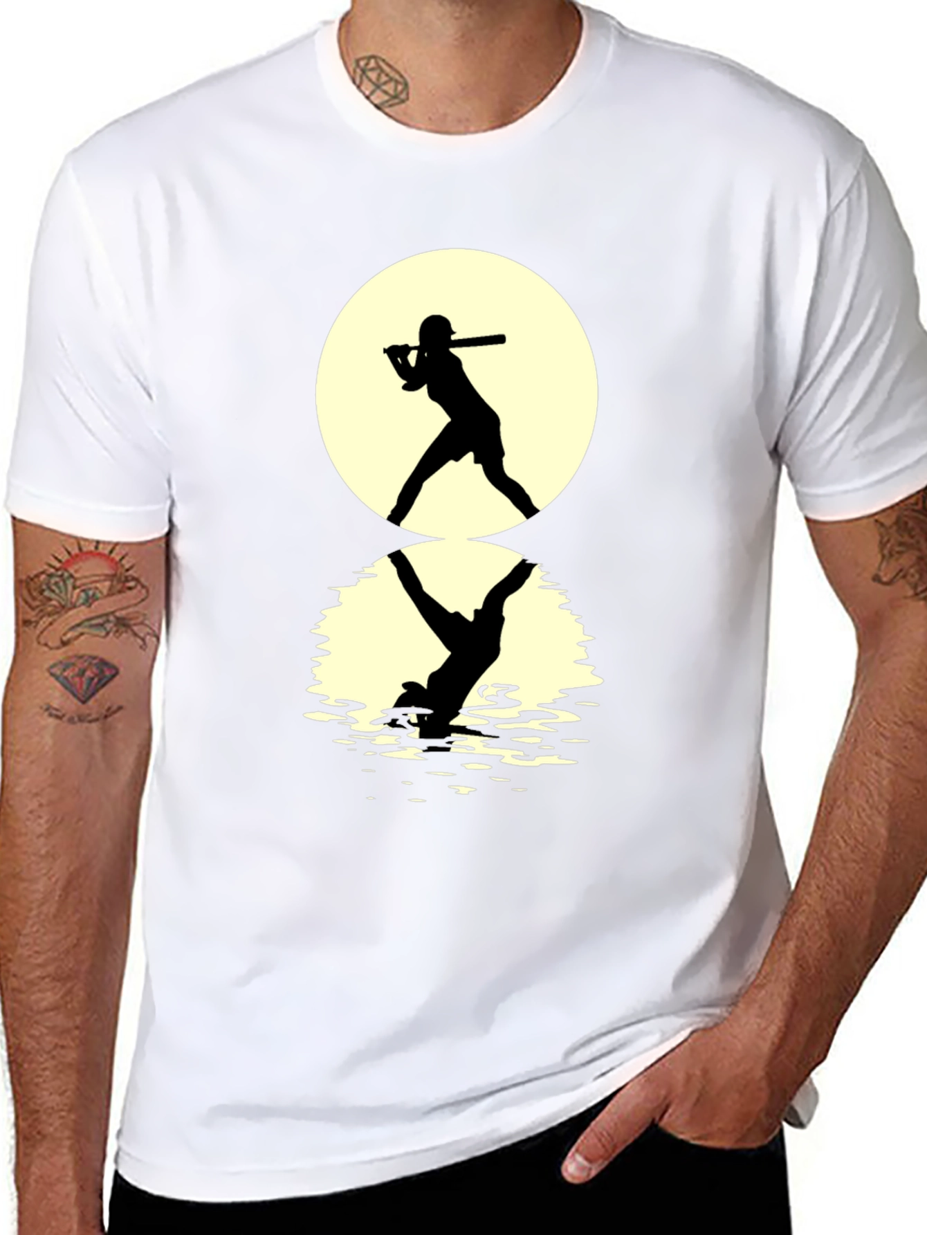 Black Baseball Silhouette T-Shirt: Moonlit Reflection Tee view 8