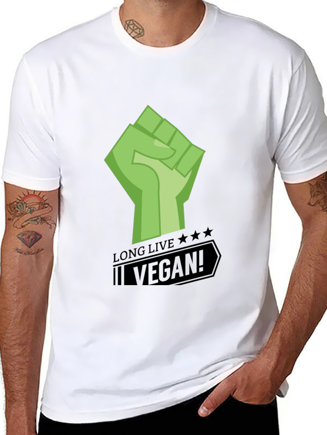 Black Long Live Vegan Graphic Print Black T-Shirt view 8