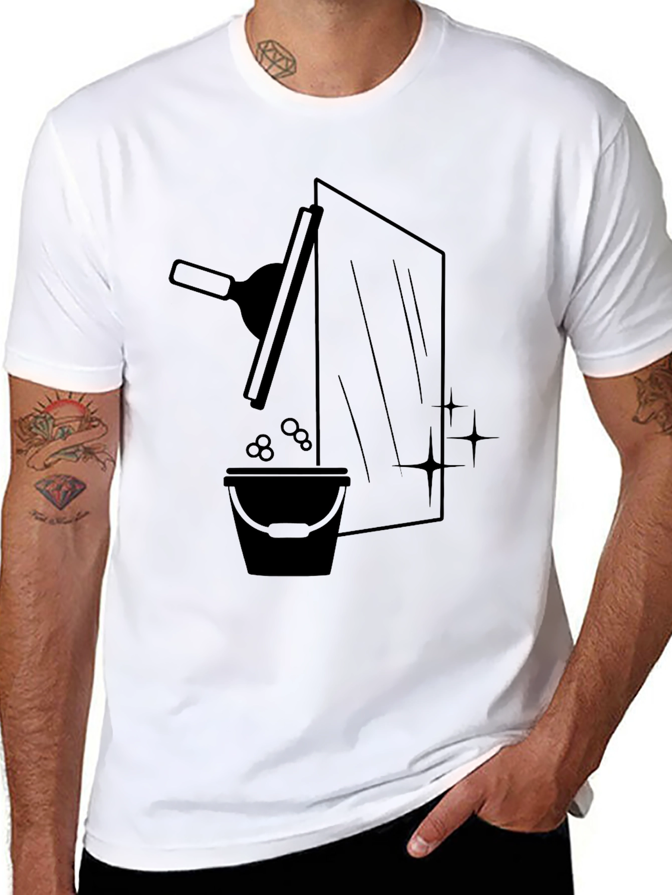 Black Window Washer Graphic Tee - Black Crew Neck T-Shirt view 8
