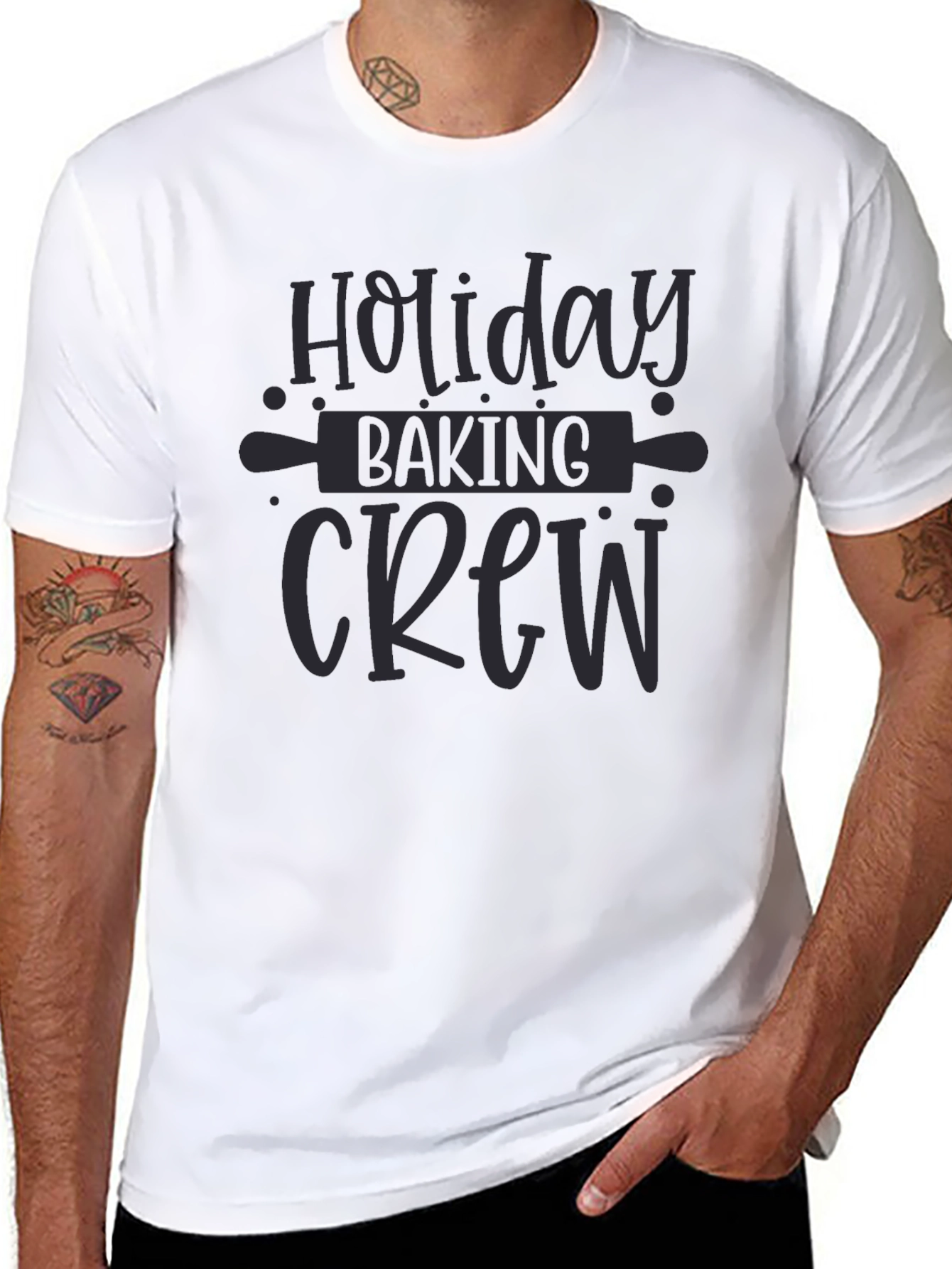 Black Holiday Baking Crew Graphic Tee - Unisex Black T-Shirt view 8