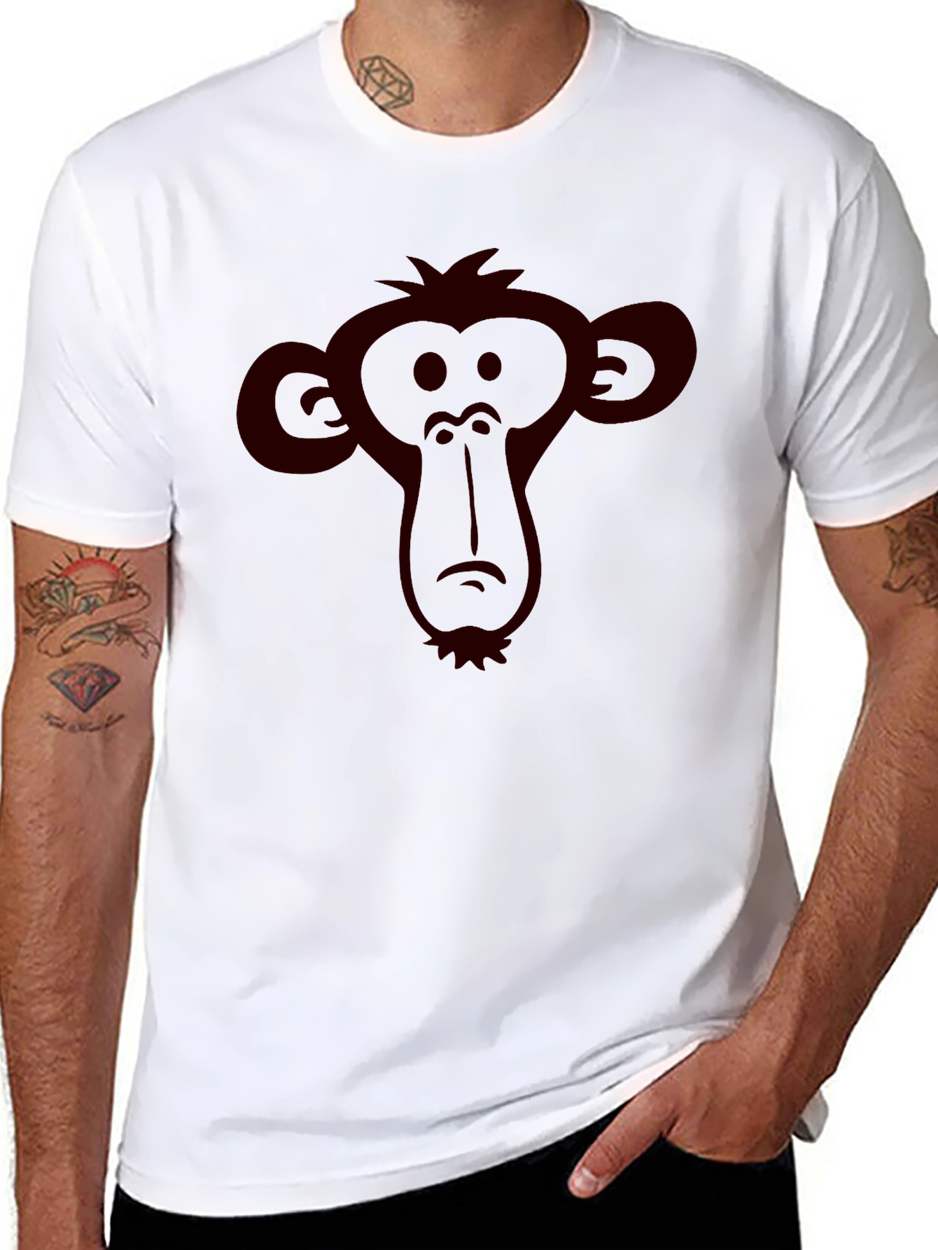 Black Monkey Face Graphic Tee - Black Crew Neck T-Shirt view 8