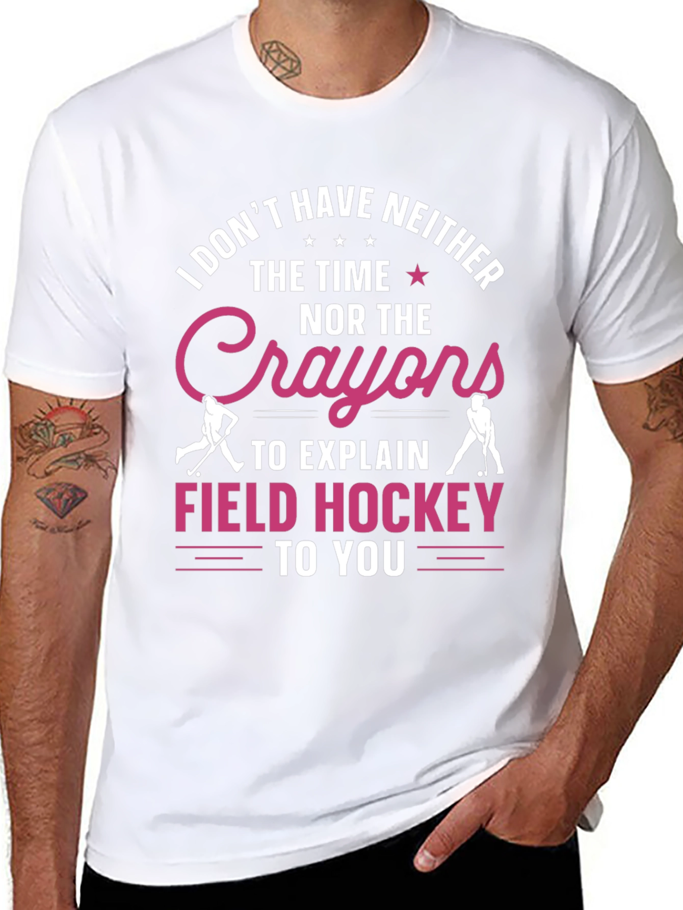 Black Funny Field Hockey T-Shirt - No Time, No Crayons view 8