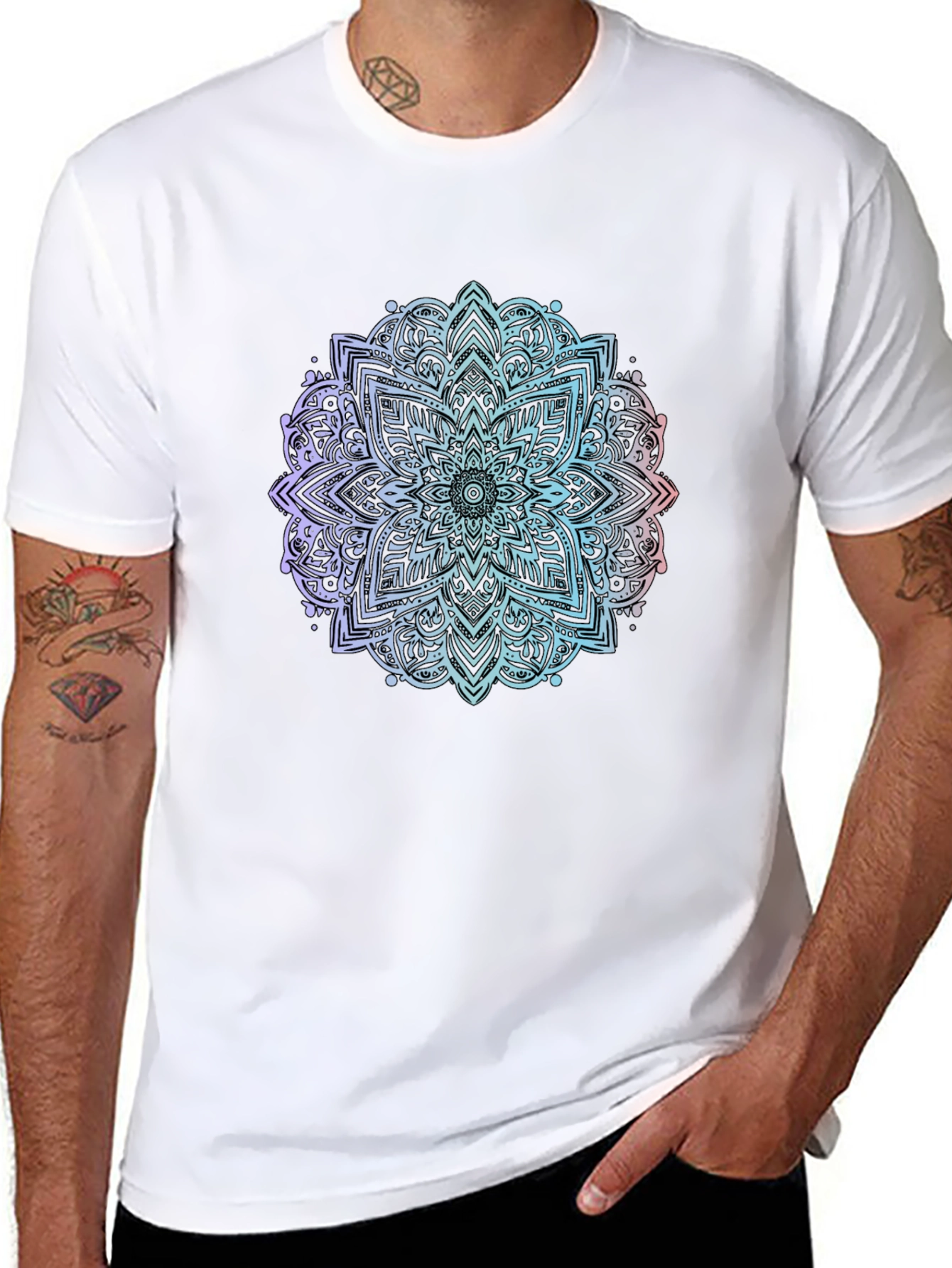 Black Mandala Print Black T-Shirt view 8