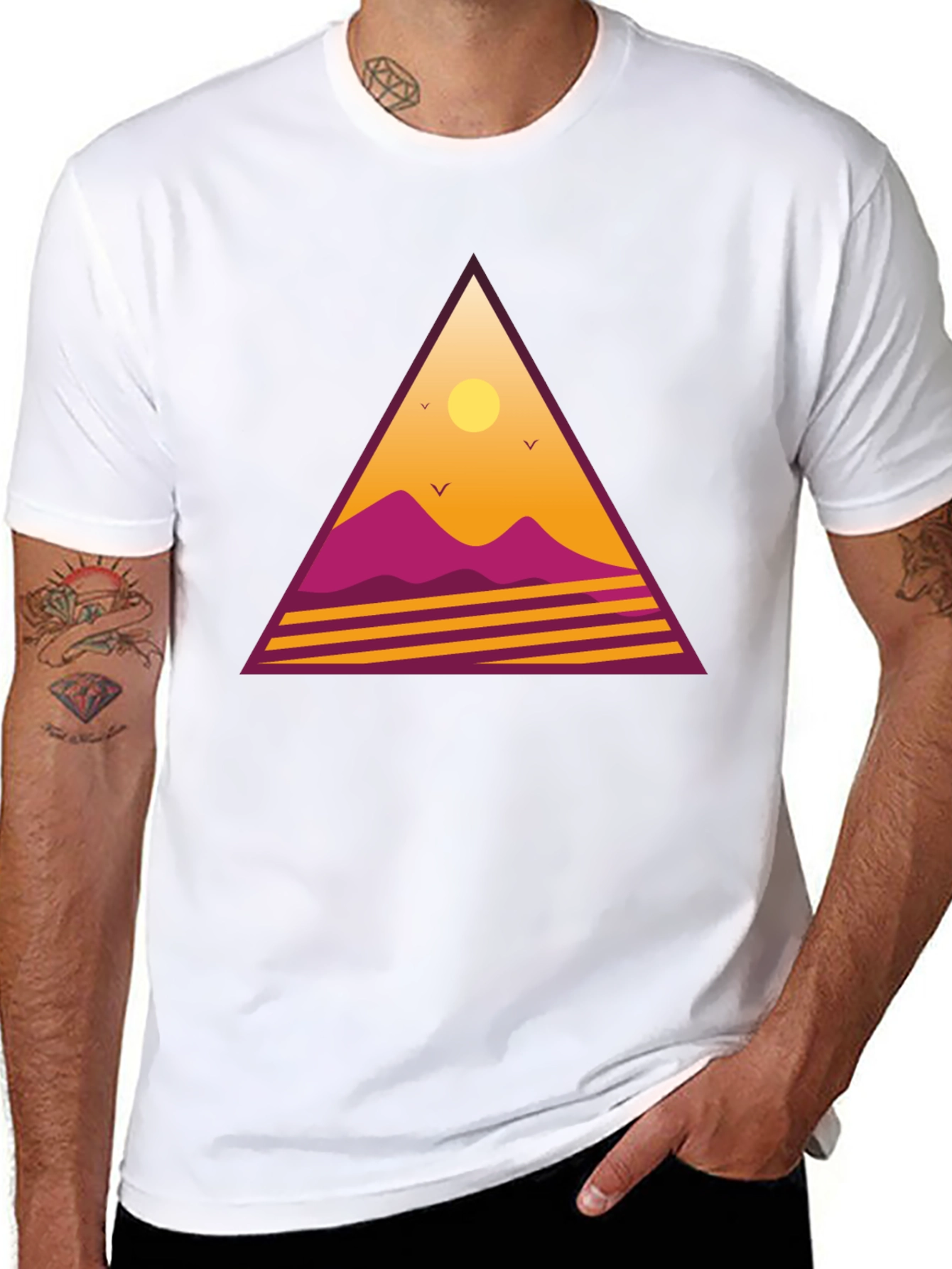 Black Retro Sunset Triangle Graphic Tee - Black view 8