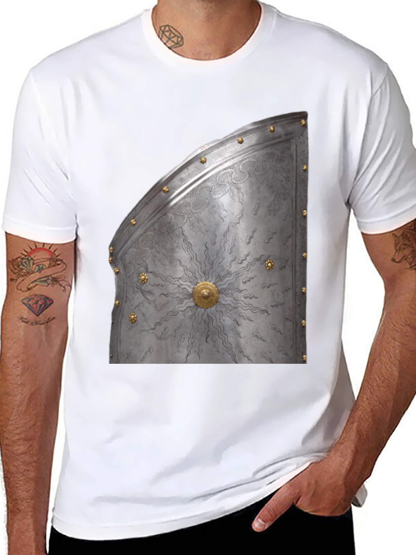 Black Medieval Knight Armor Graphic Tee - Unique Design view 8