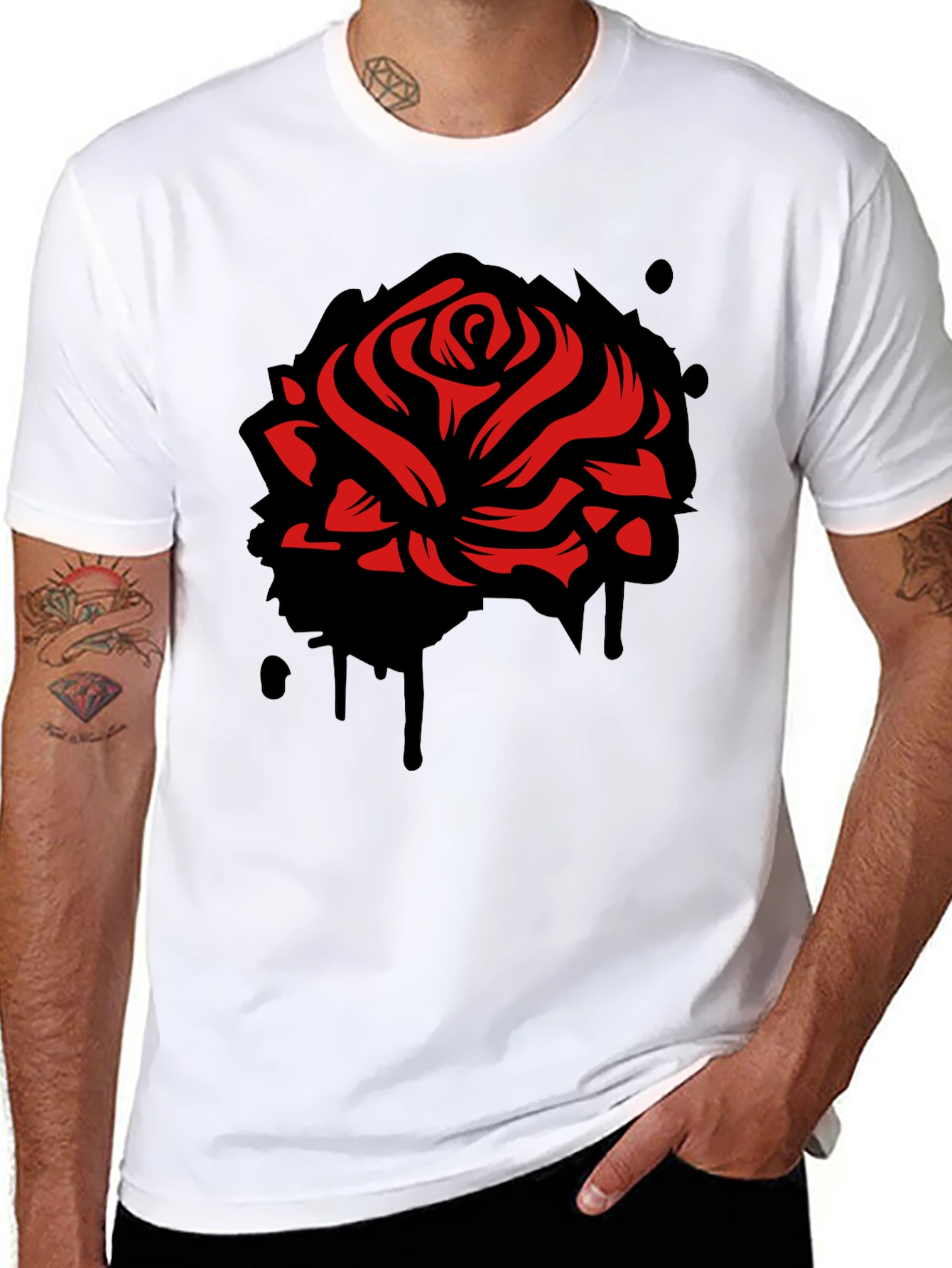 Black Red Rose Graphic Black T-Shirt view 8
