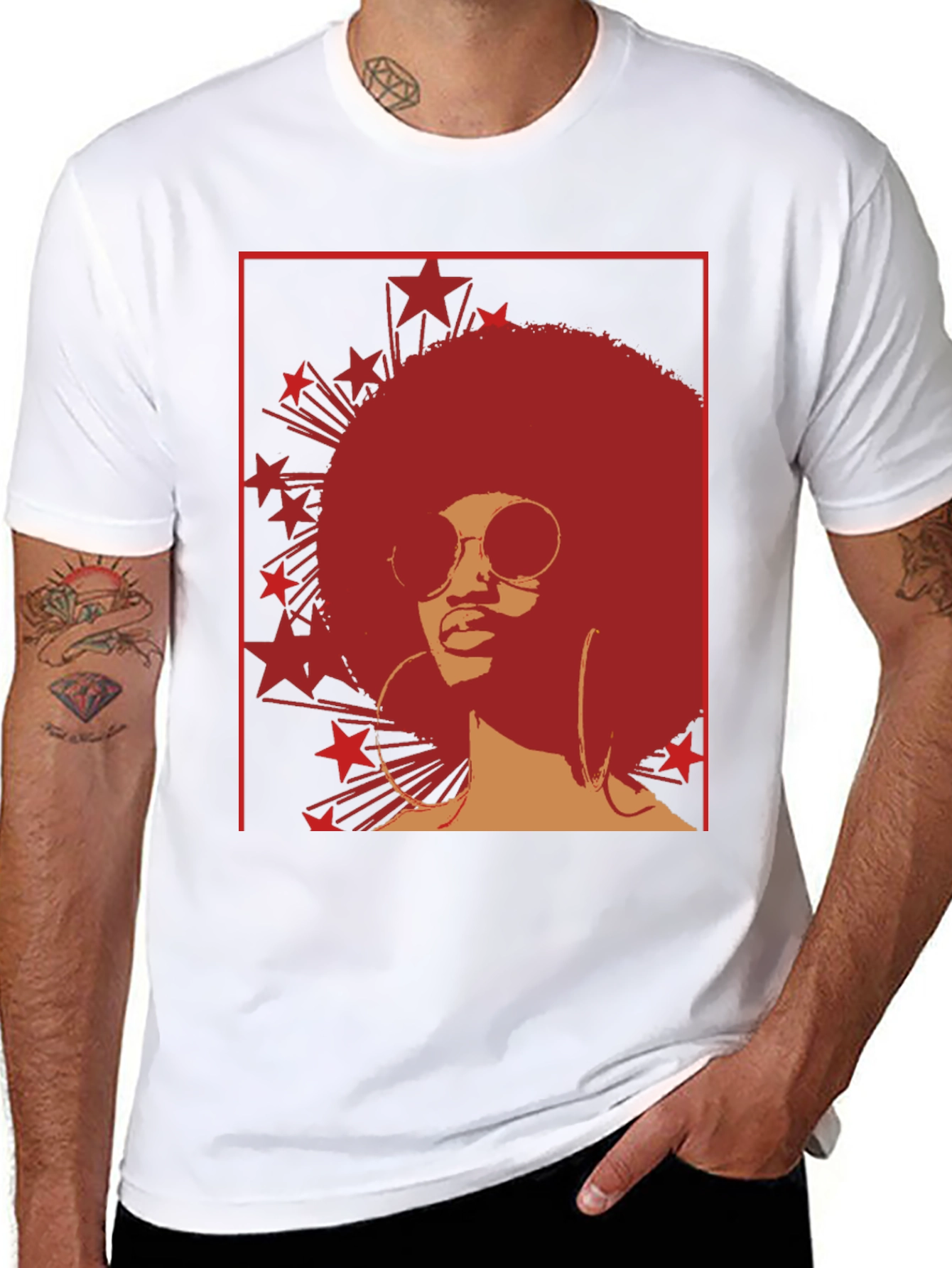 Retro Afro Star Graphic Tee - Cool Vintage Style - 8