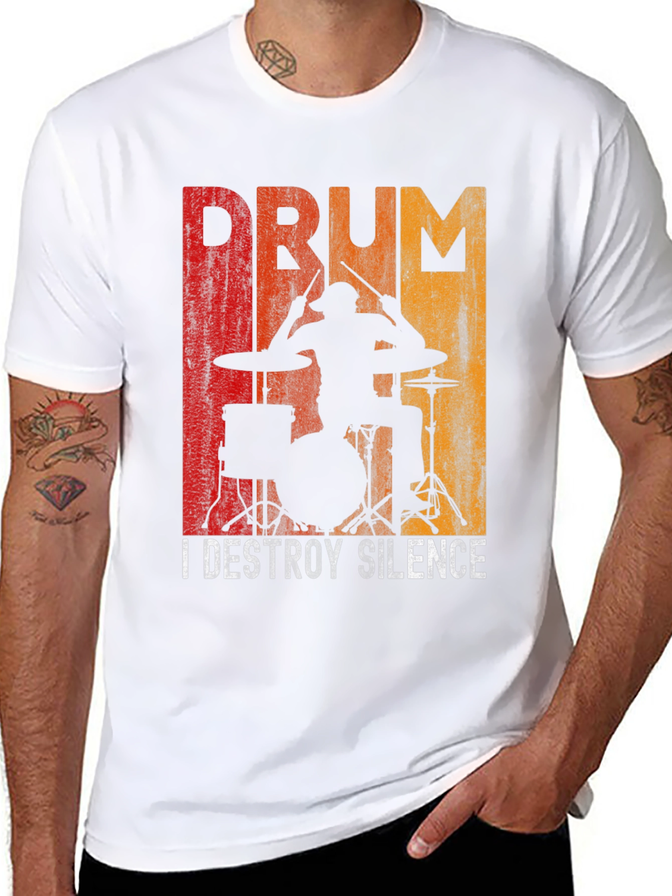 Black Drummer Destroy Silence Graphic T-Shirt view 8
