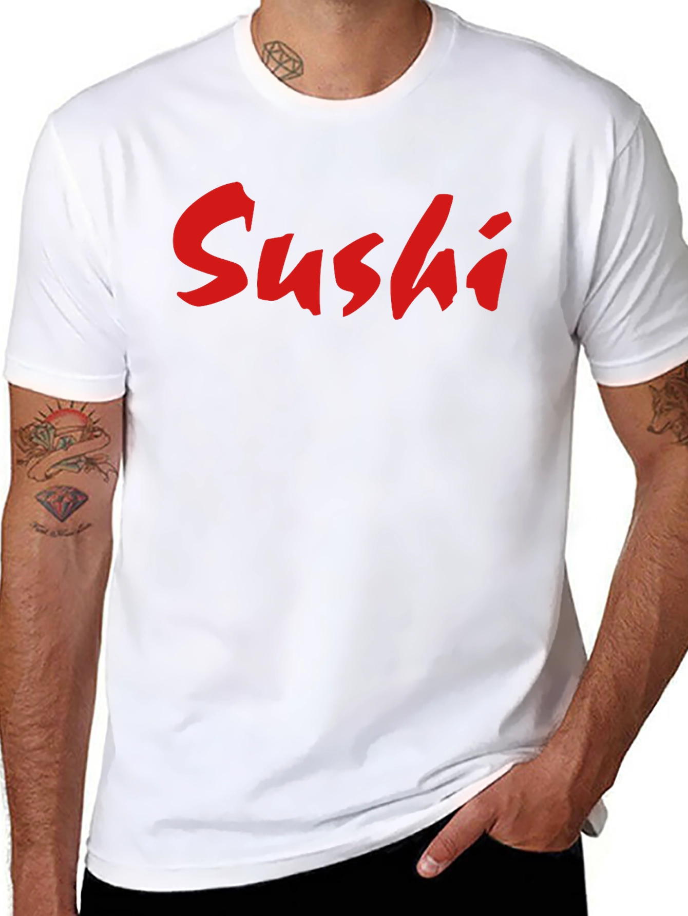 Black Sushi Graphic Tee - Black Cotton Blend Casual Wear view 8