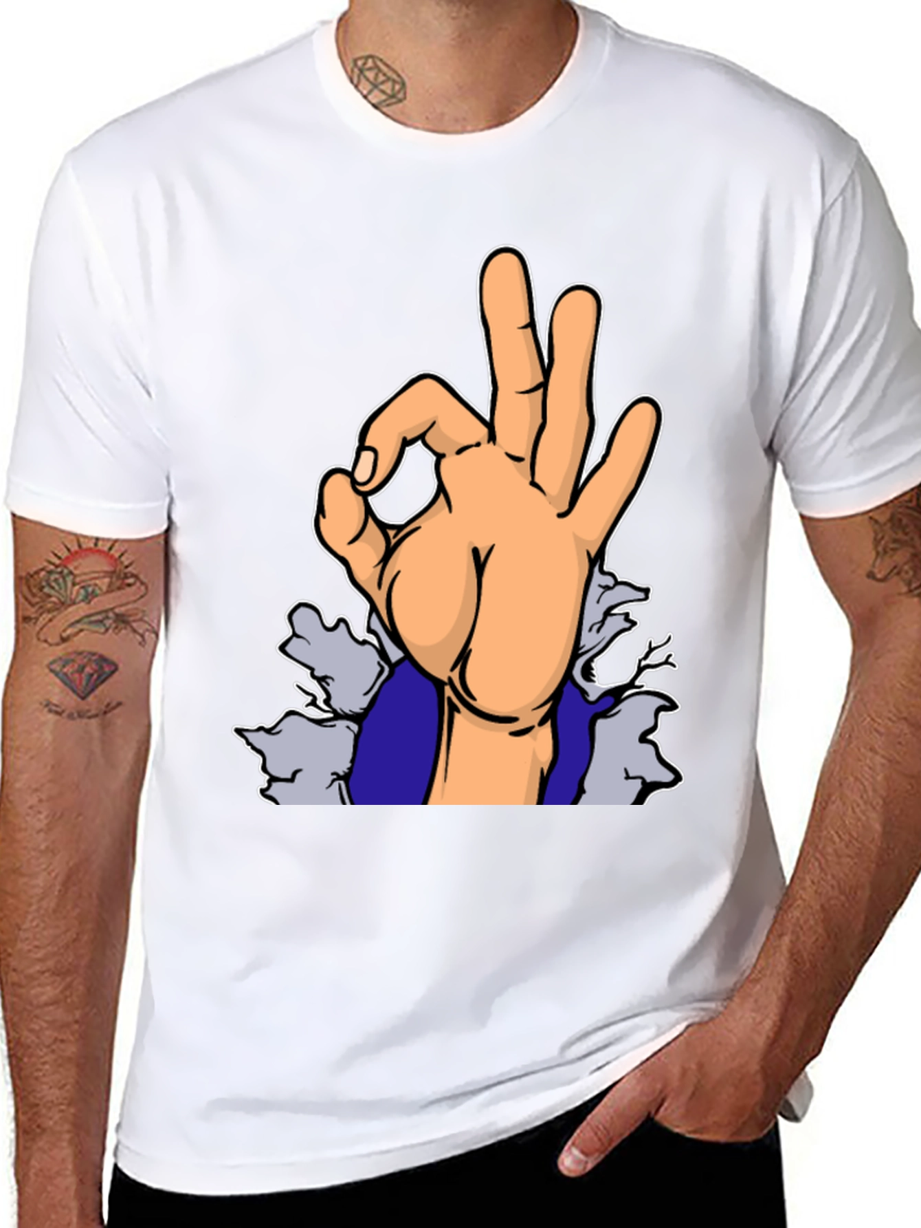 Black "OK" Hand Gesture Graphic T-Shirt view 8