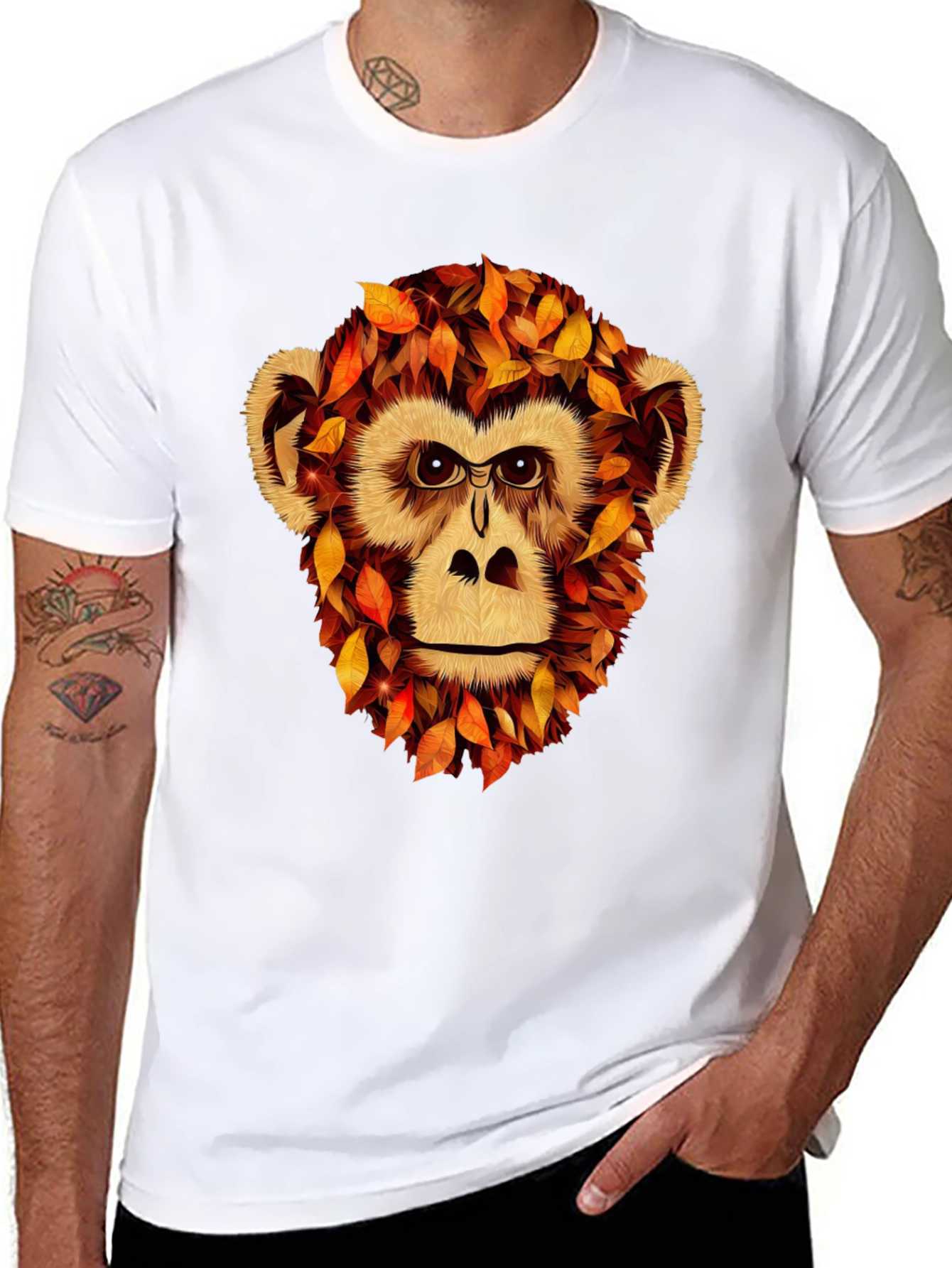 Black Autumn Monkey Graphic T-Shirt - Unique Fall Apparel view 8