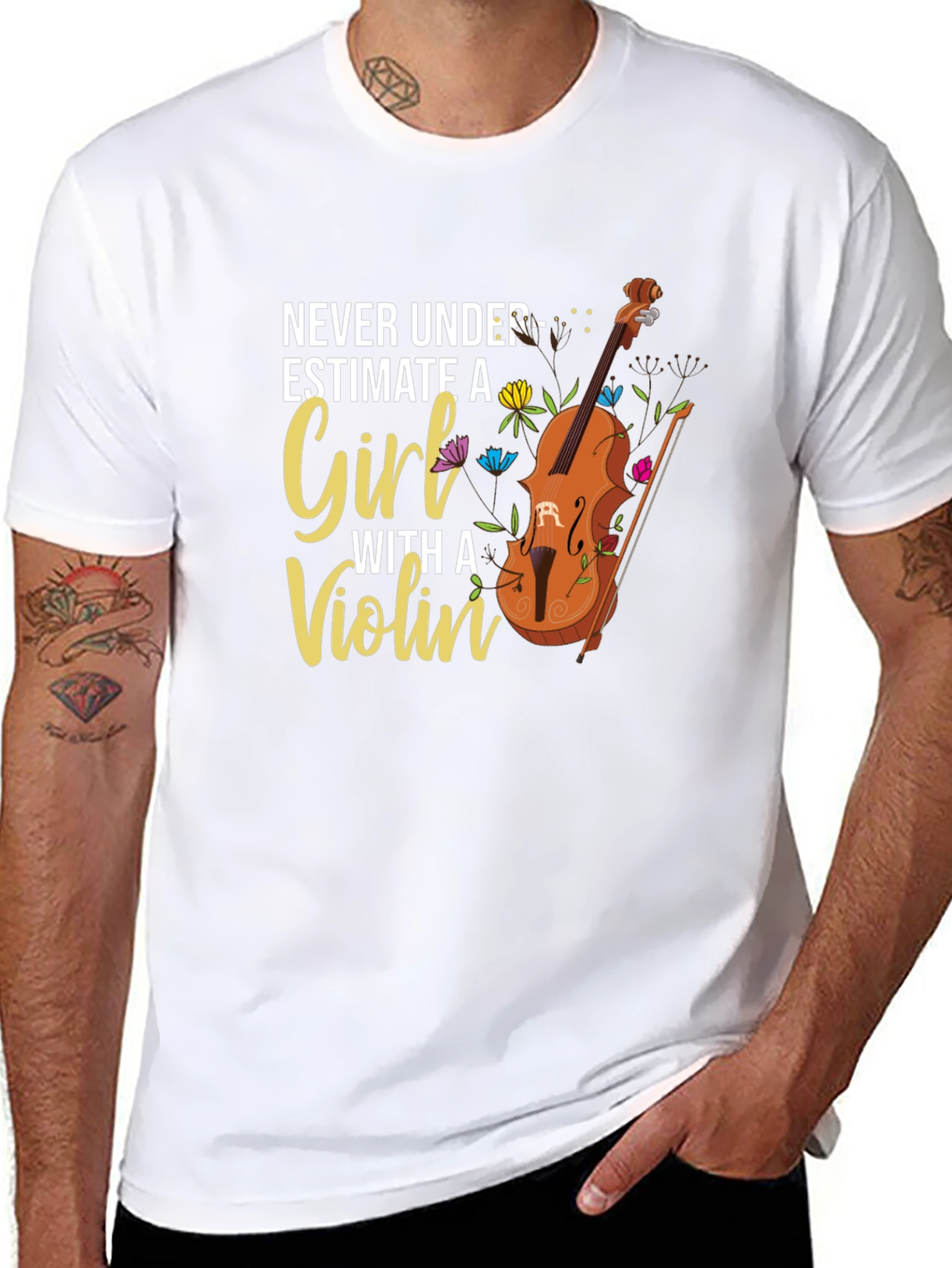 Black Never Underestimate A Girl With a Violin Graphic T-Shirt view 8