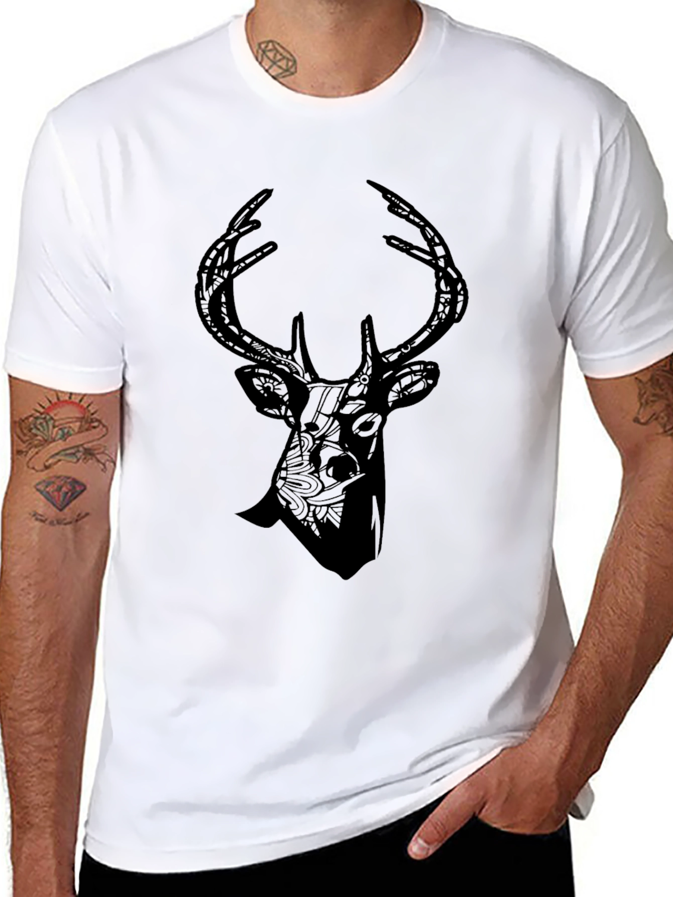 Black Deer Graphic Print Tee - Stylish Black T-Shirt view 8