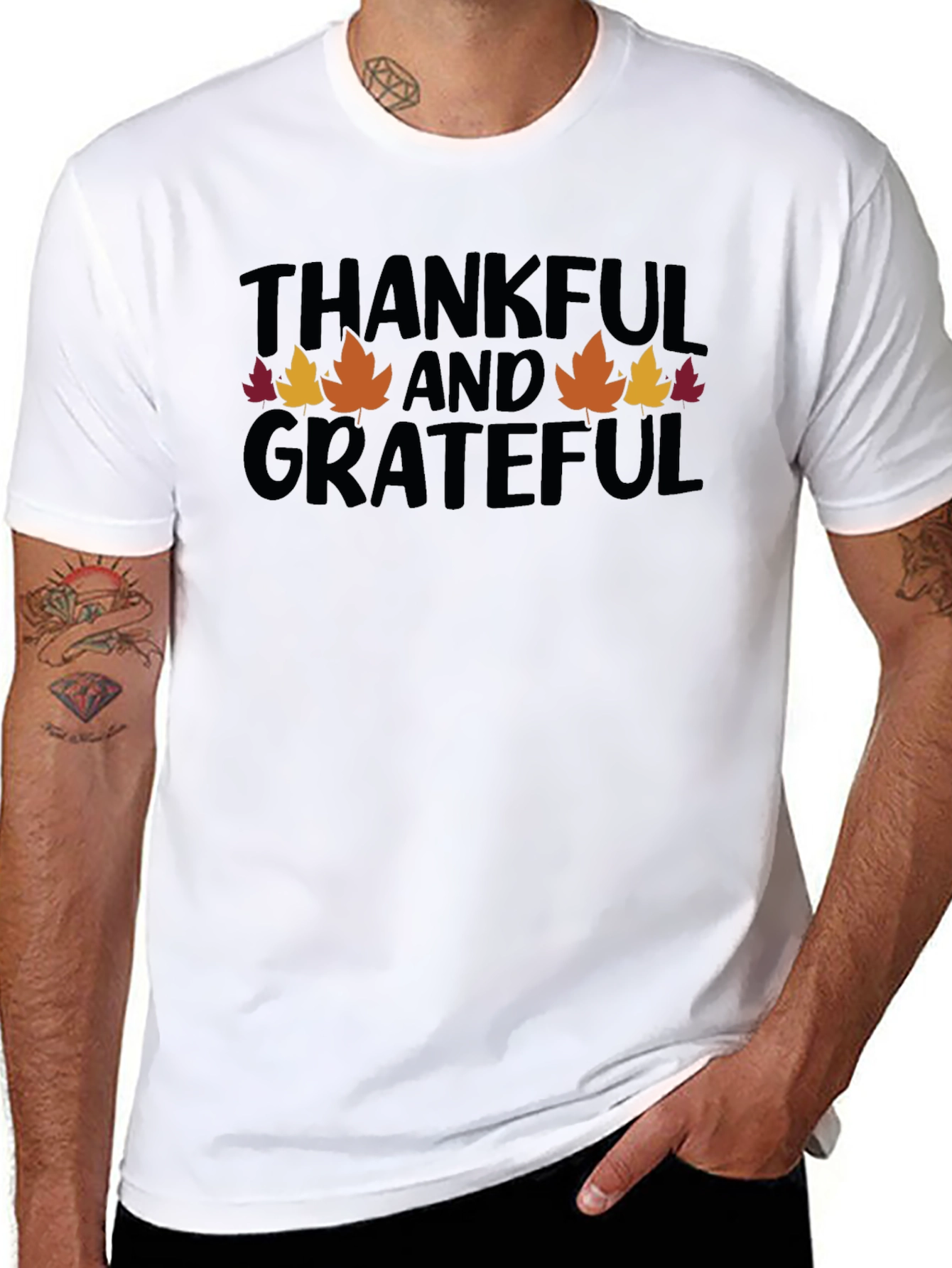 Black Thankful & Grateful Thanksgiving T-Shirt Fall view 8